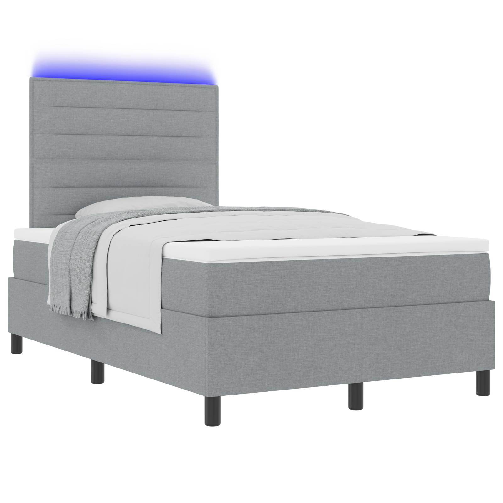 vidaXL Boxspringbett mit Matratze & LED Licht Grau, 120 x 190 cm, Stoff