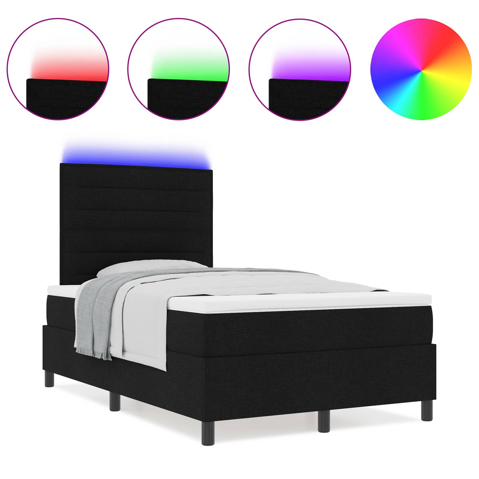vidaXL Boxspringbett mit Matratze & LED Schwarz, 120 x 200 cm