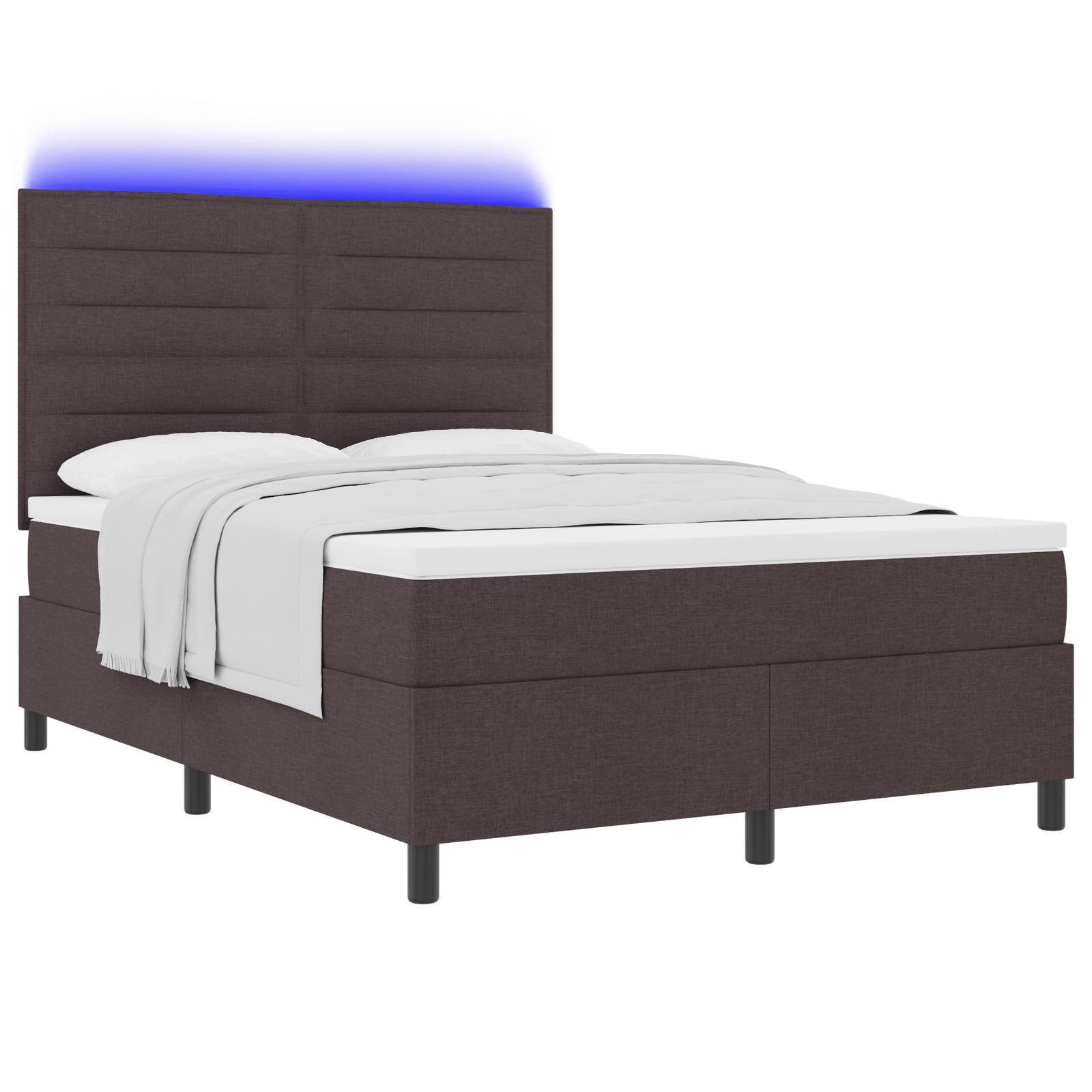 vidaXL Boxspringbett mit Matratze & LED - Dunkelbraun, 140 x 200 cm, Stoff