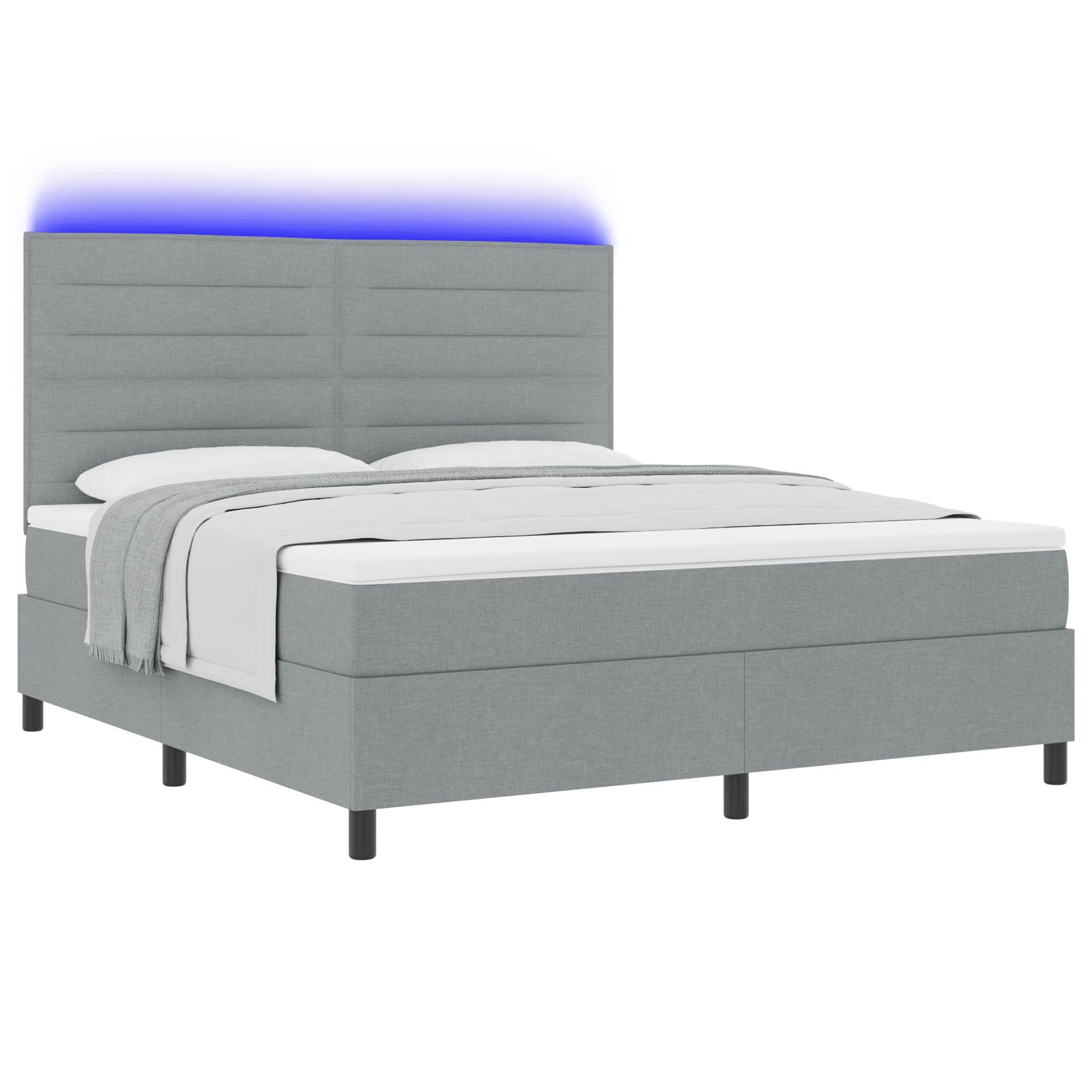 vidaXL Boxspringbett mit Matratze &amp; LED-Licht in Hellgrau, 180 x 200 cm