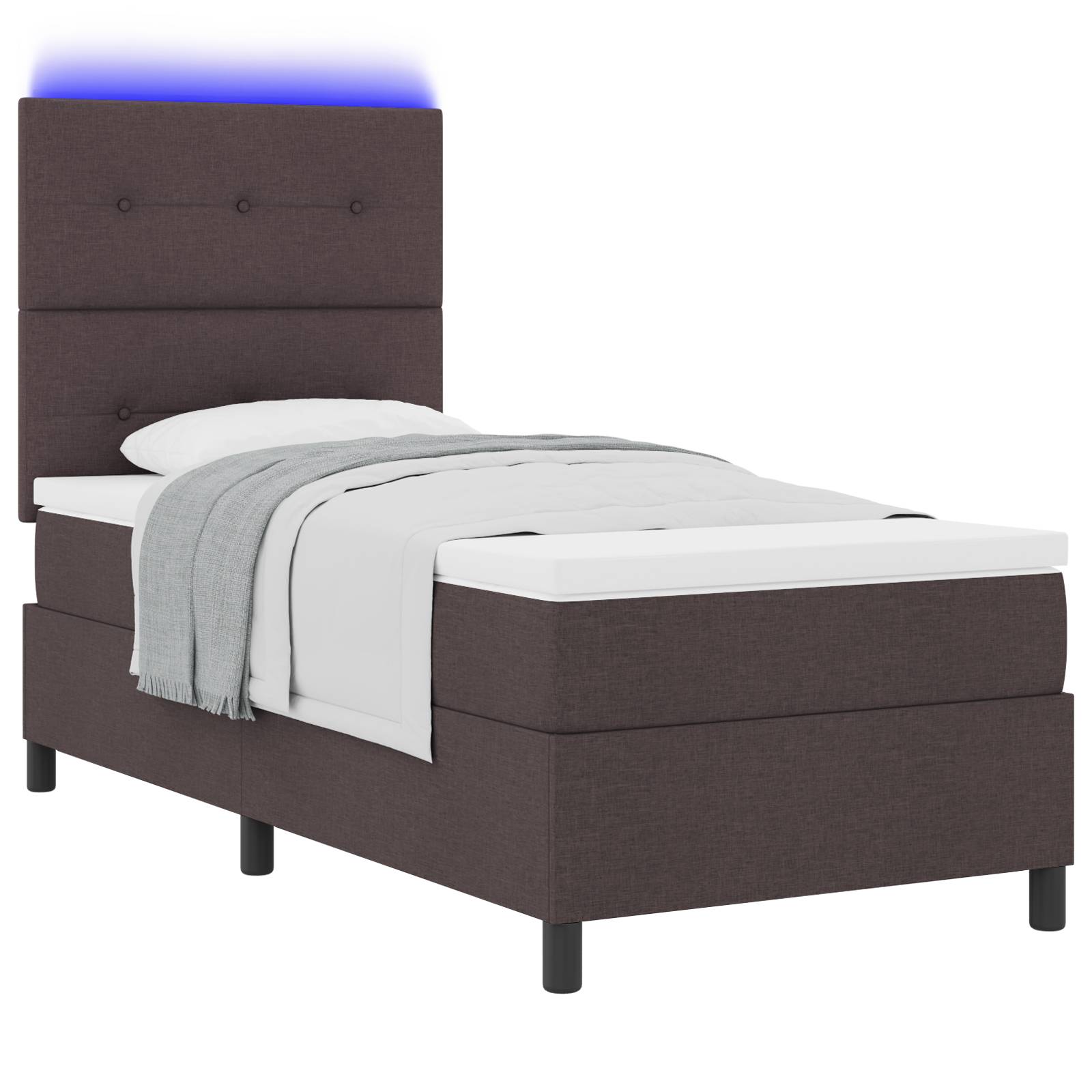 vidaXL Boxspringbett mit Matratze & LED - Dunkelbraun, 90 x 200 cm, Stoff