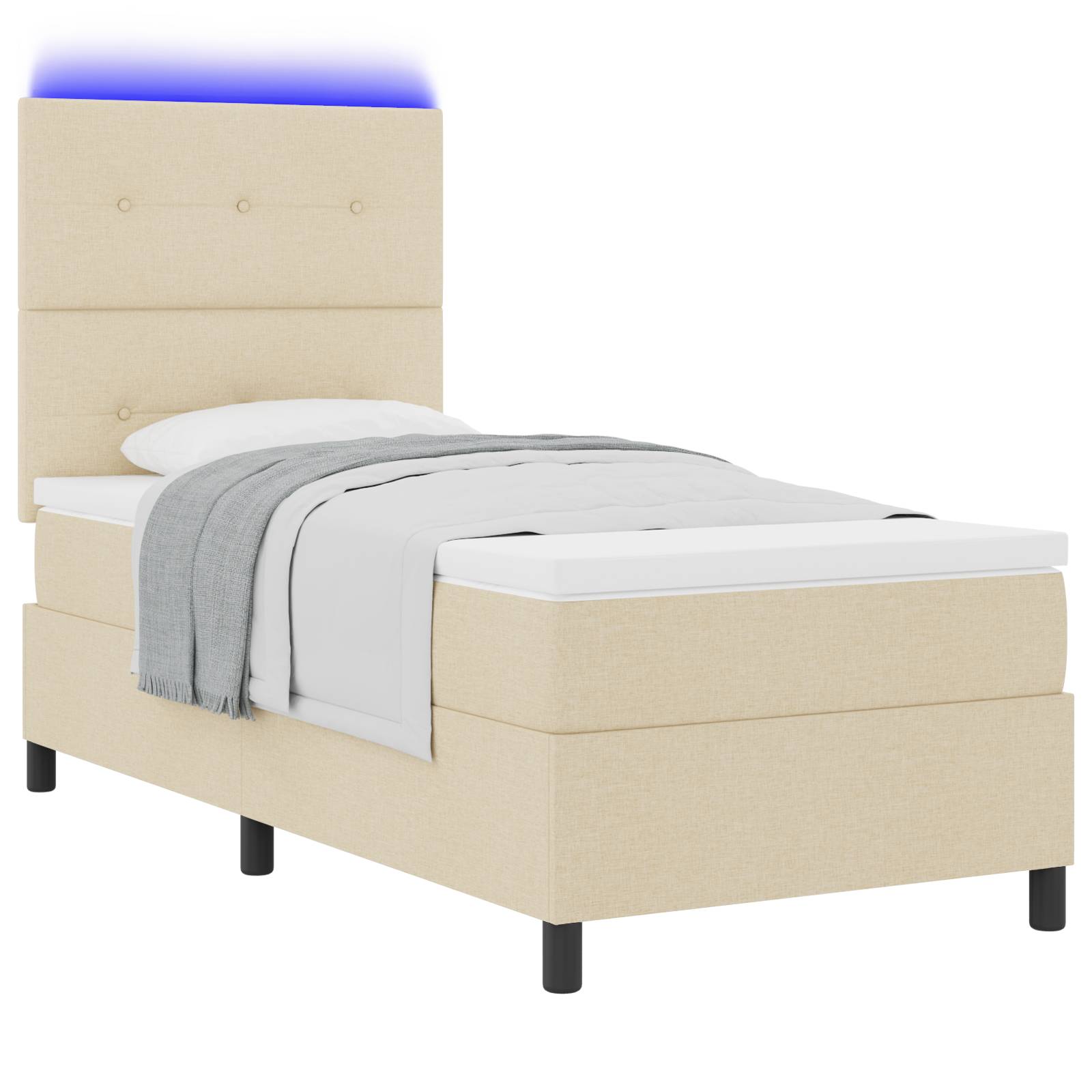 vidaXL Boxspringbett mit Matratze &amp; LED in Creme, 90 x 190 cm, Stoff