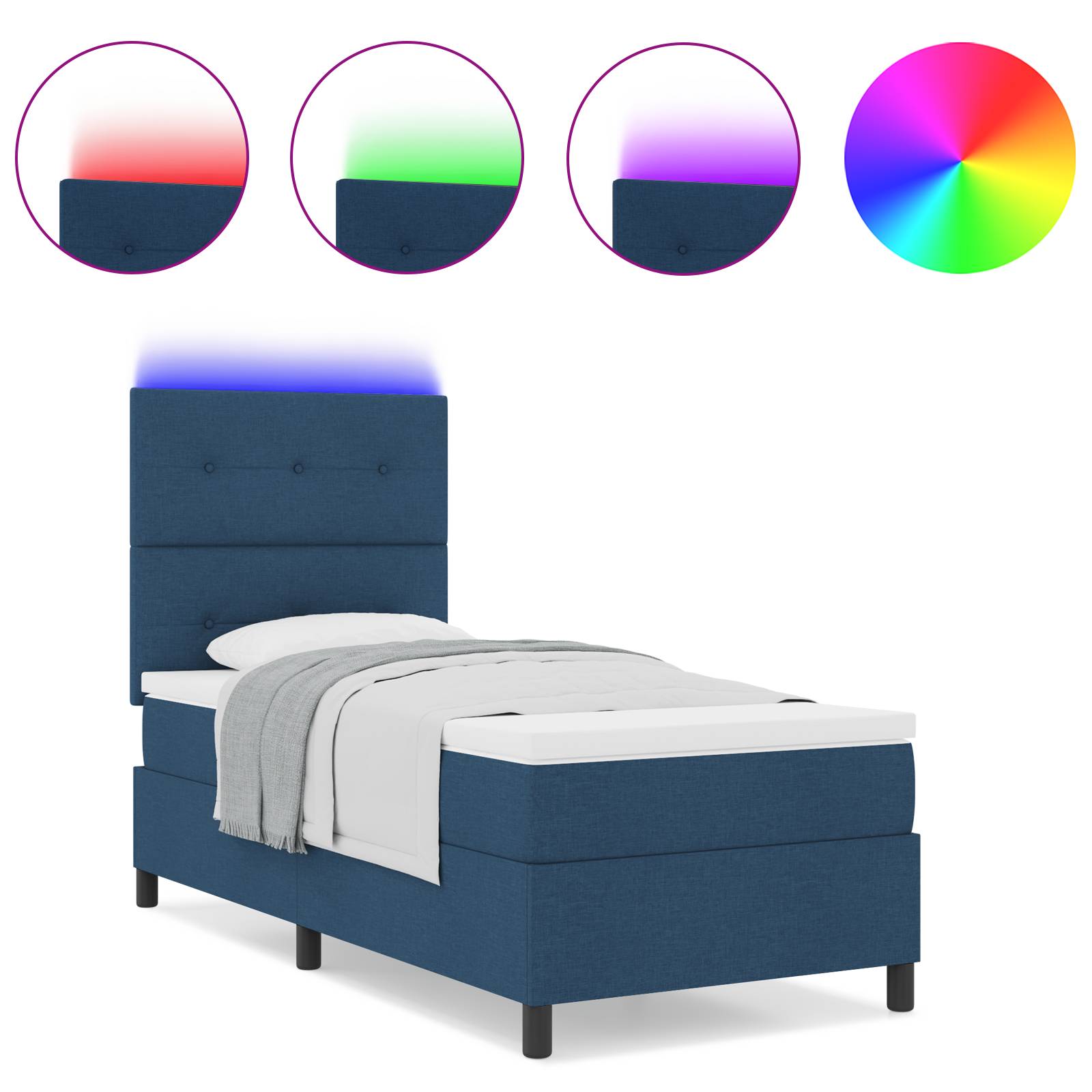 vidaXL Boxspringbett mit Matratze & LED Blau, 90x190 cm, Stoff