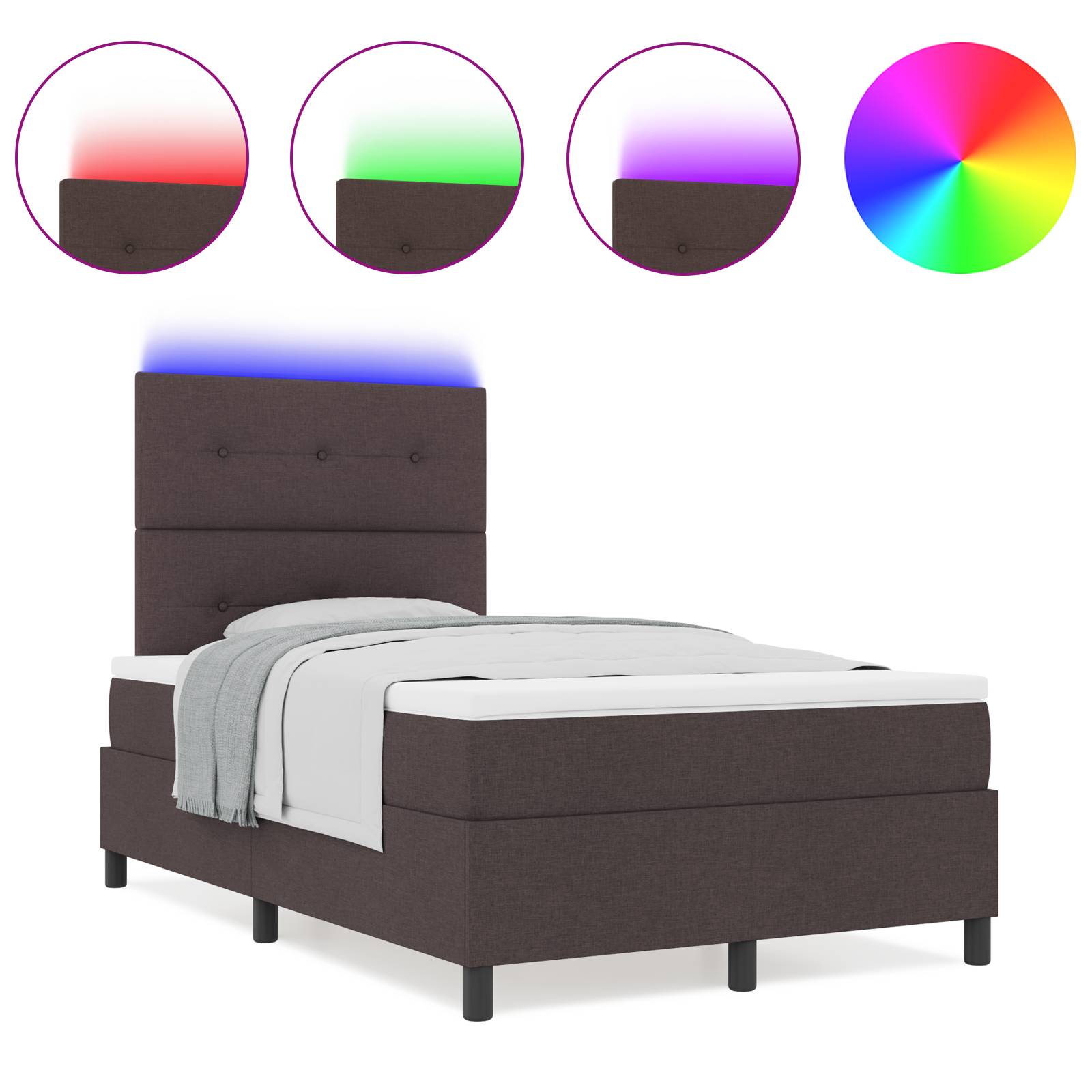 vidaXL Boxspringbett mit Matratze und LED in Dunkelbraun, 120 x 190 cm