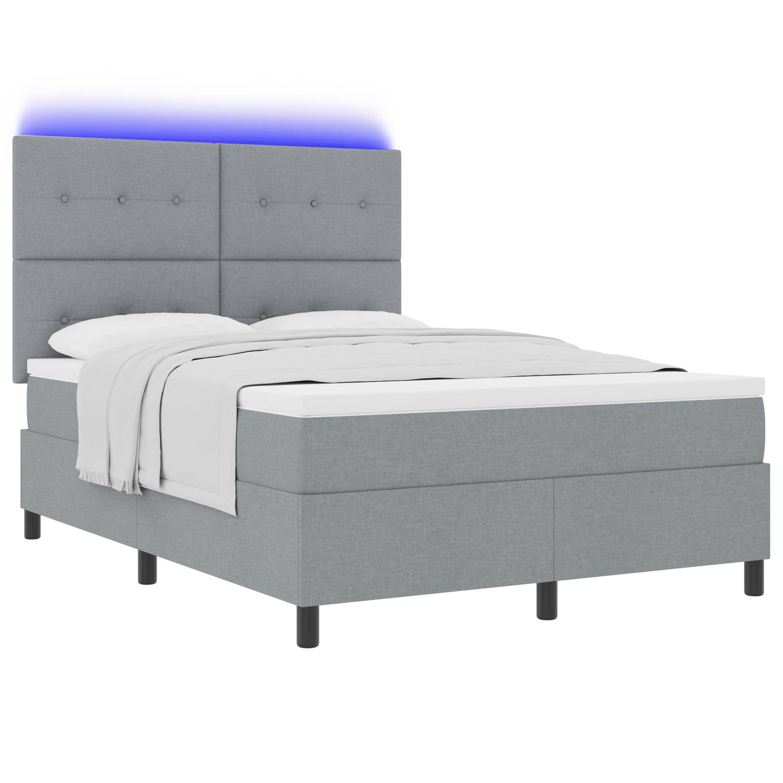 vidaXL Boxspringbett mit Matratze & LED-Licht, Grau, 140 x 190 cm, Stoff