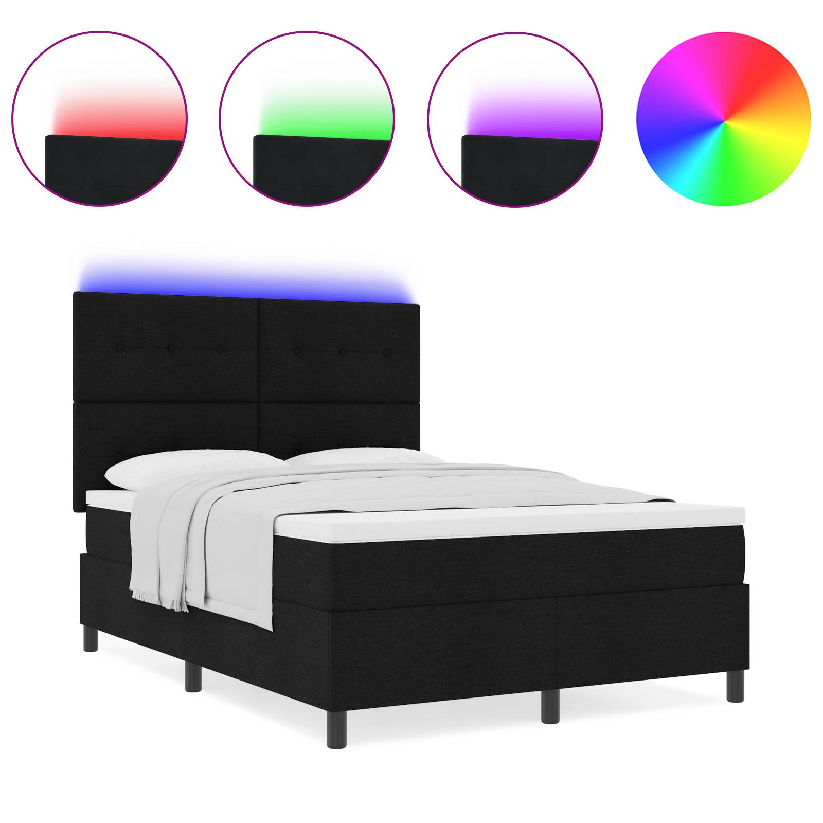 vidaXL Boxspringbett mit Matratze und LED-Licht in Schwarz, 140 x 200 cm