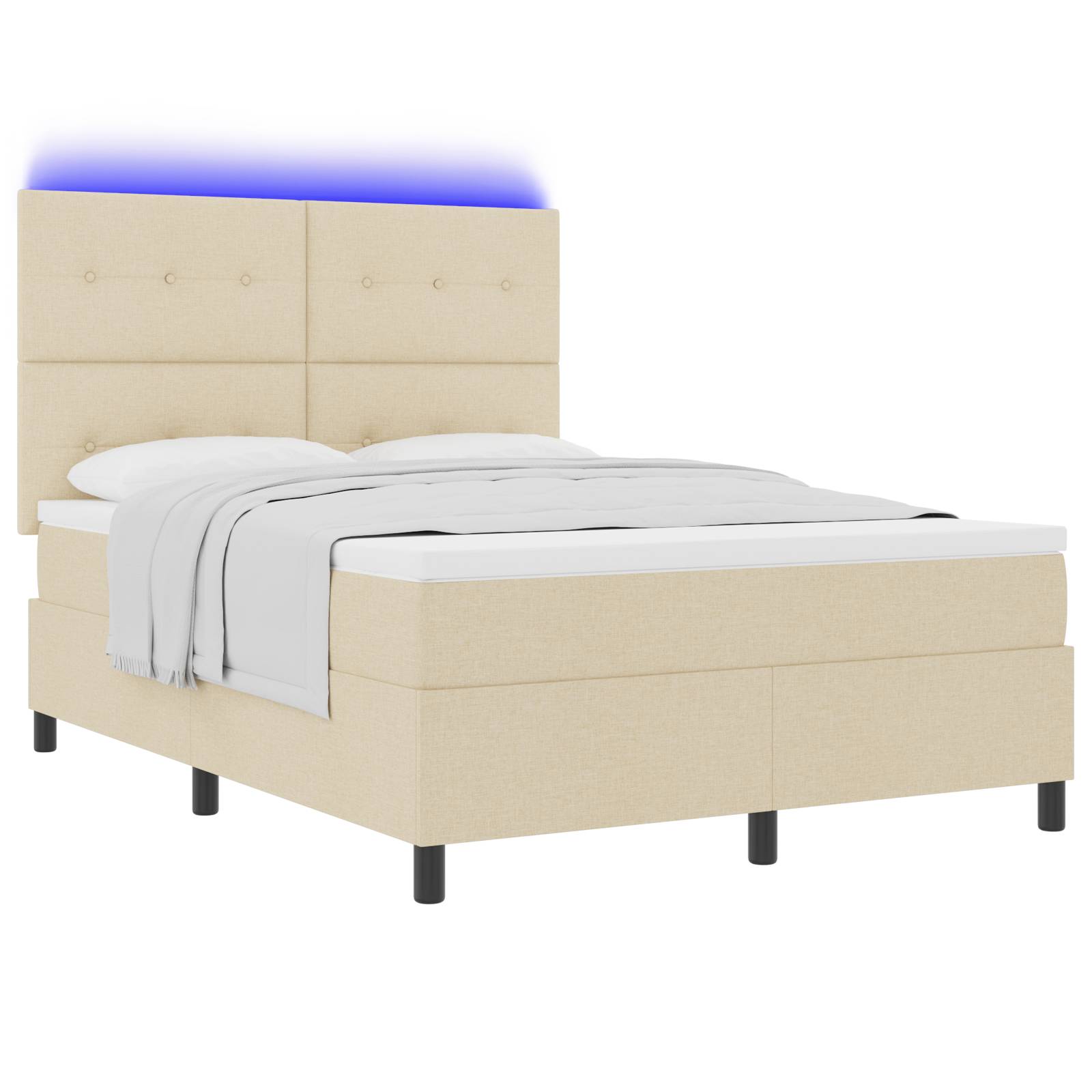 vidaXL Boxspringbett mit Matratze und LED-Licht in Creme, 140 x 190 cm Stoff.