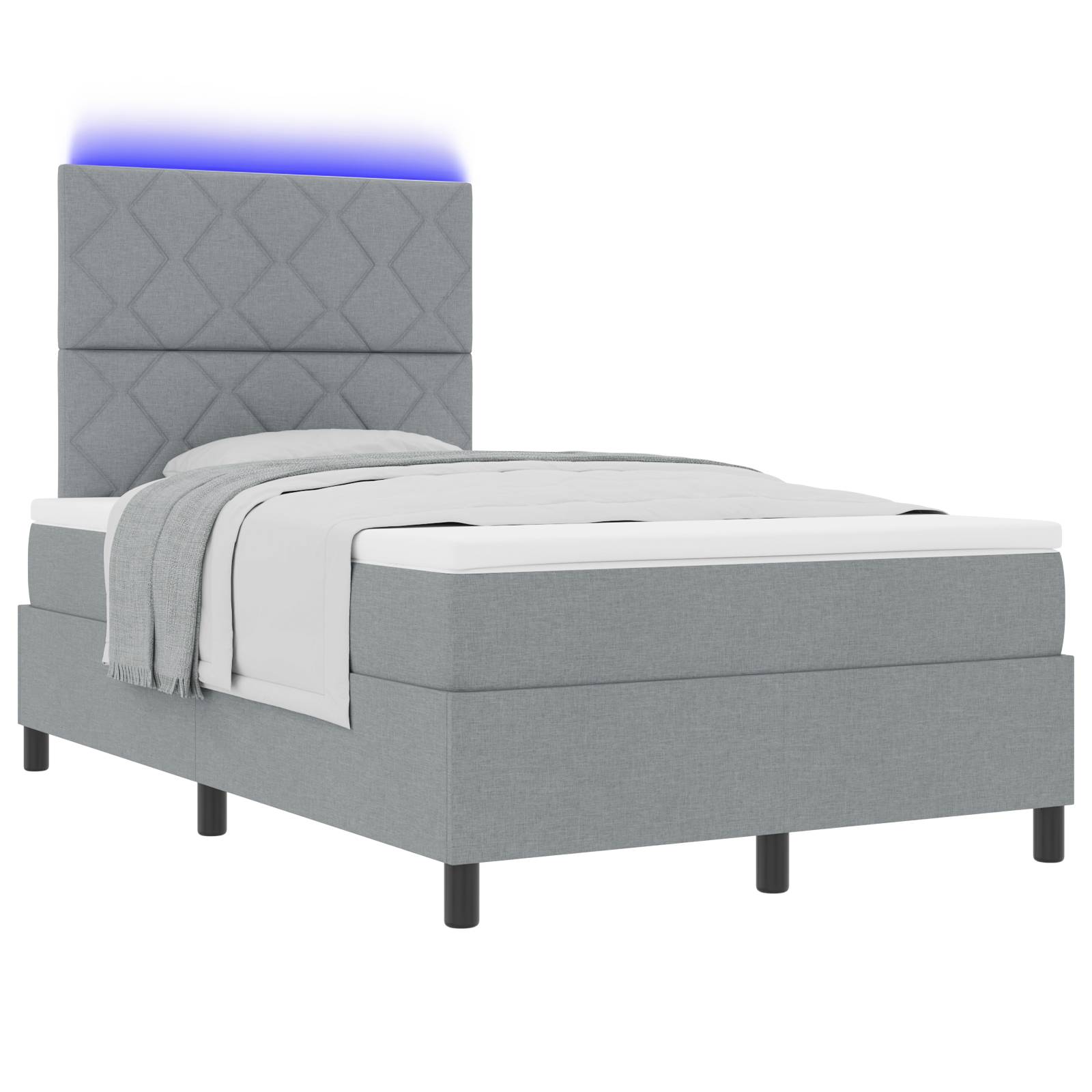 vidaXL Boxspringbett mit Matratze und LED-Licht in Hellgrau, 120 x 200 cm.