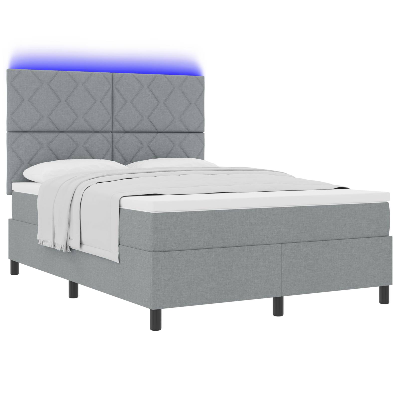 vidaXL Boxspringbett mit Matratze und LED-Licht - Hellgrau, 140 x 190 cm, Stoff