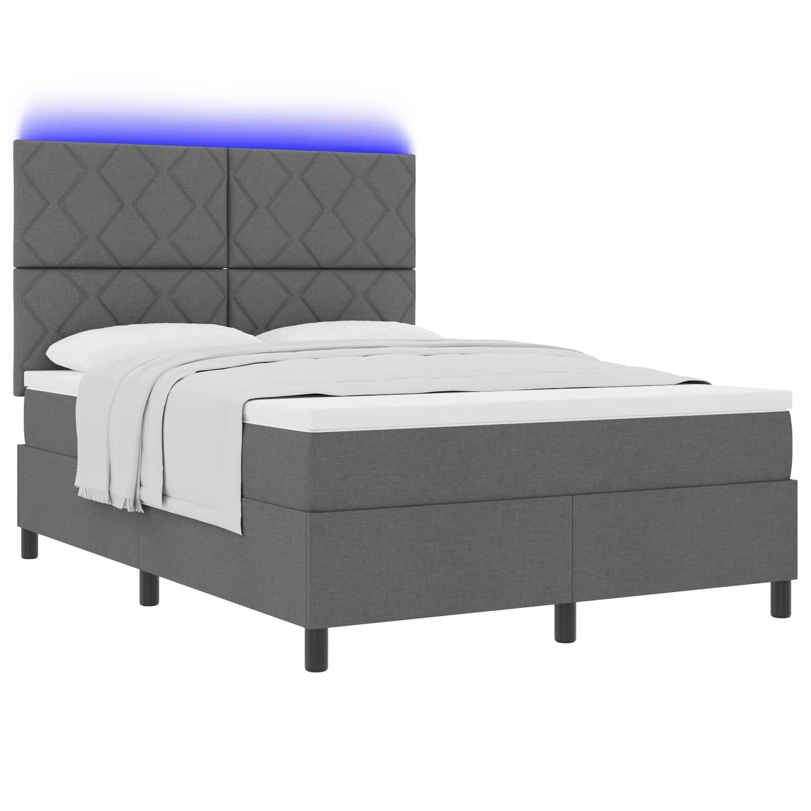 vidaXL Boxspringbett mit Matratze & LED in Dunkelgrau, 160 x 200 cm, Stoff