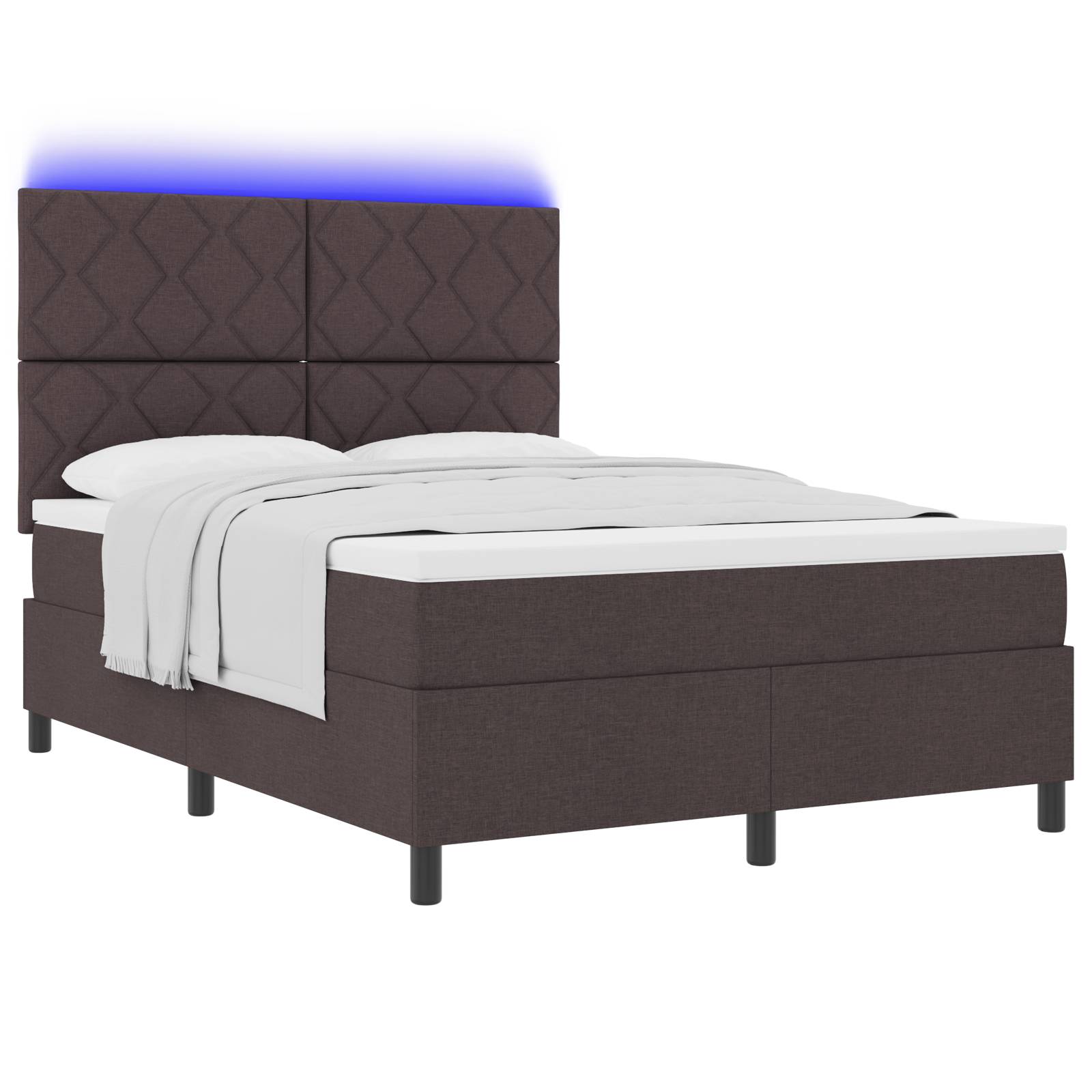 vidaXL Boxspringbett mit Matratze & LED - Dunkelbraun, 140 x 190 cm, Stoff