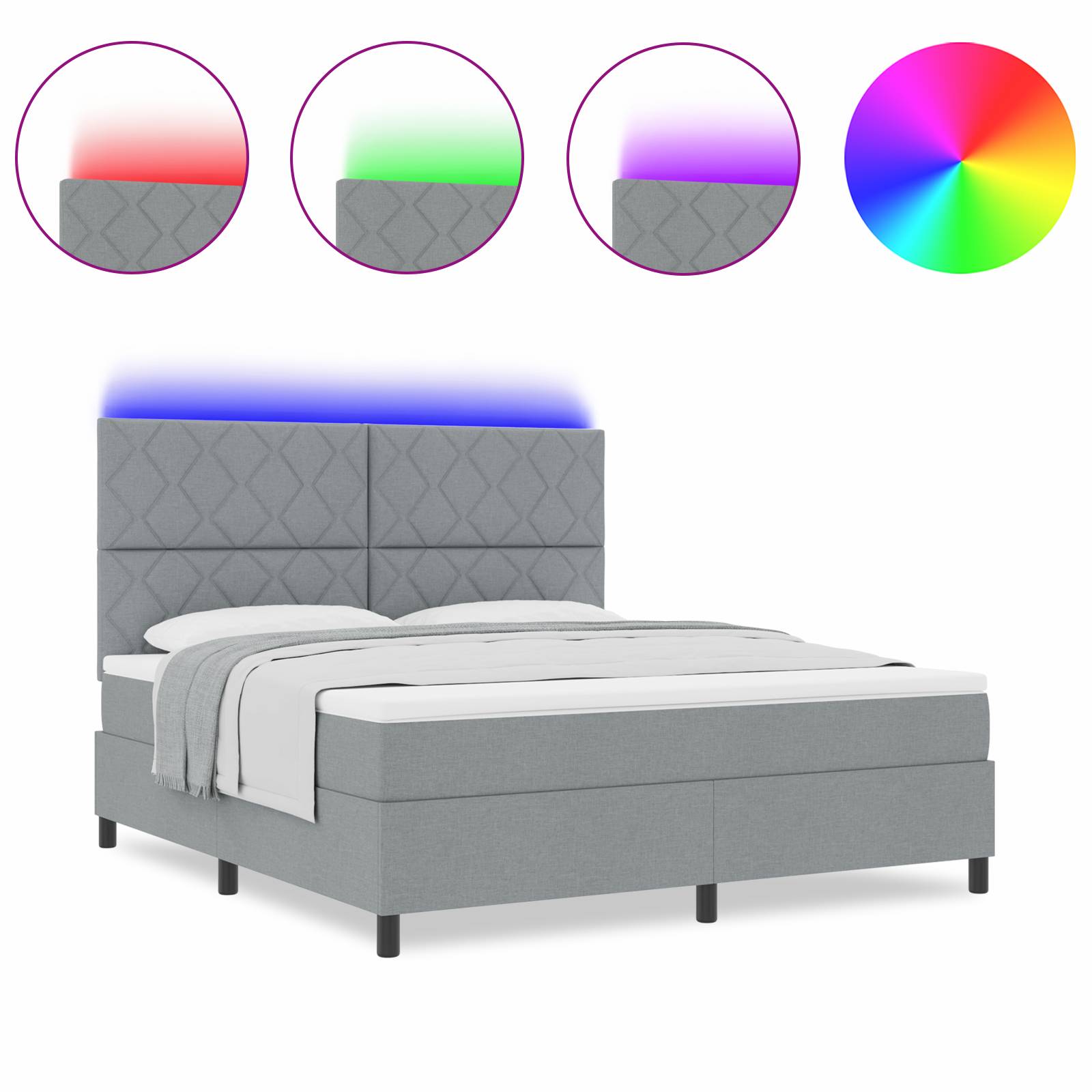 vidaXL Boxspringbett mit Matratze & LED Licht Grau 180x200 cm Stoff