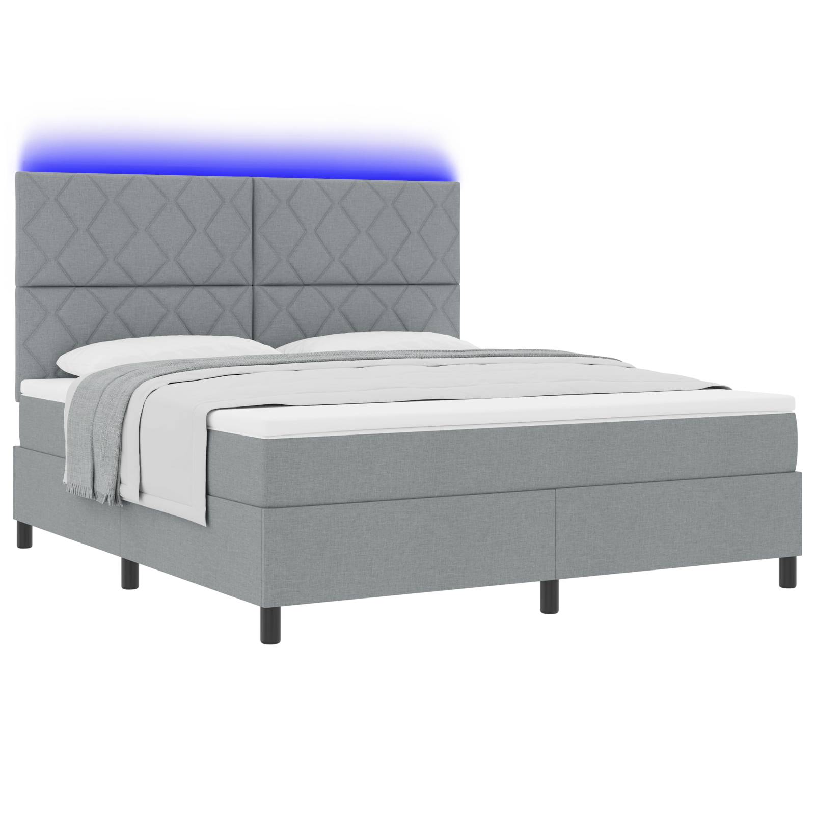 vidaXL Boxspringbett mit Matratze & LED Licht Grau 180x200 cm Stoff