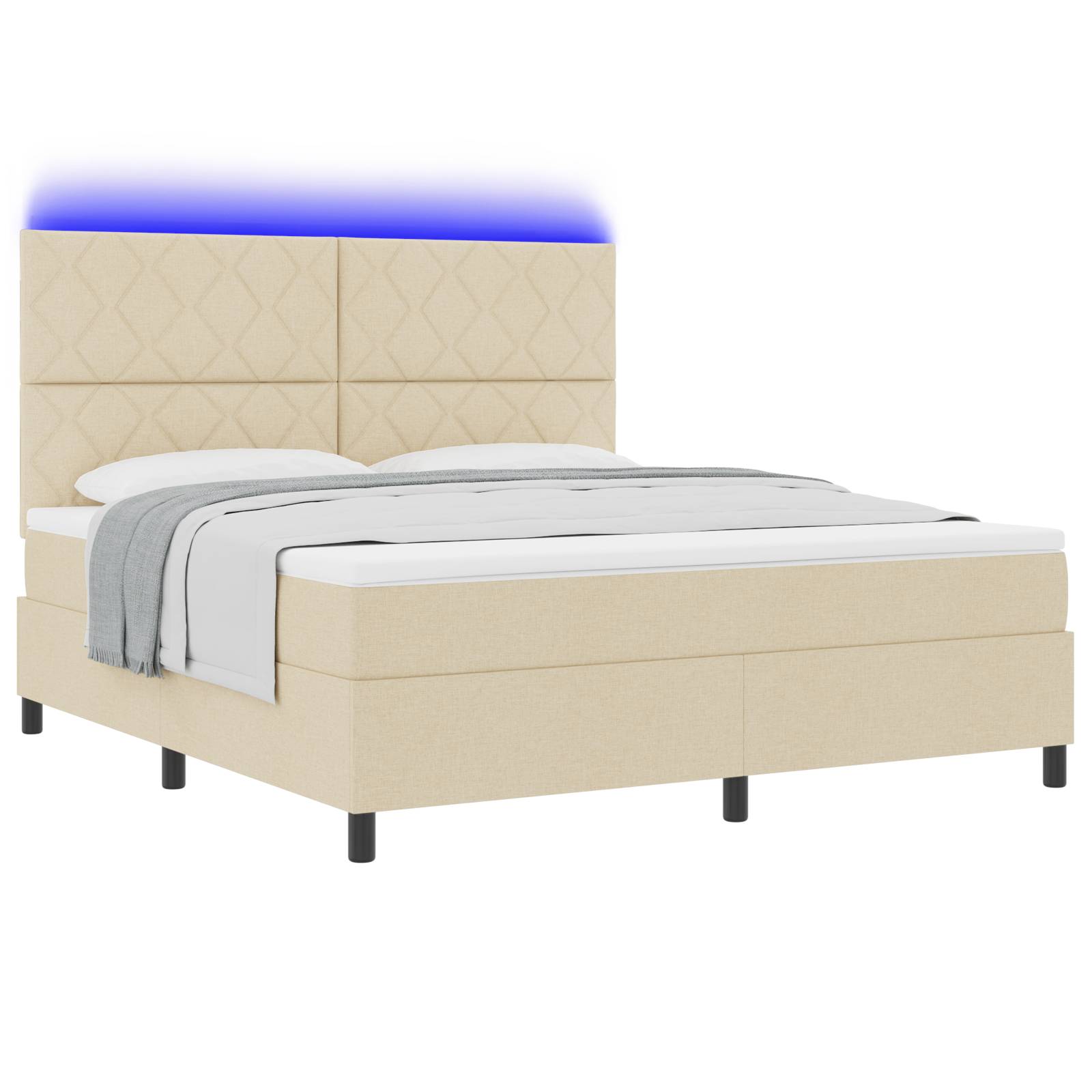 vidaXL Boxspringbett mit Matratze & LED in Creme - 180 x 200 cm Stoff