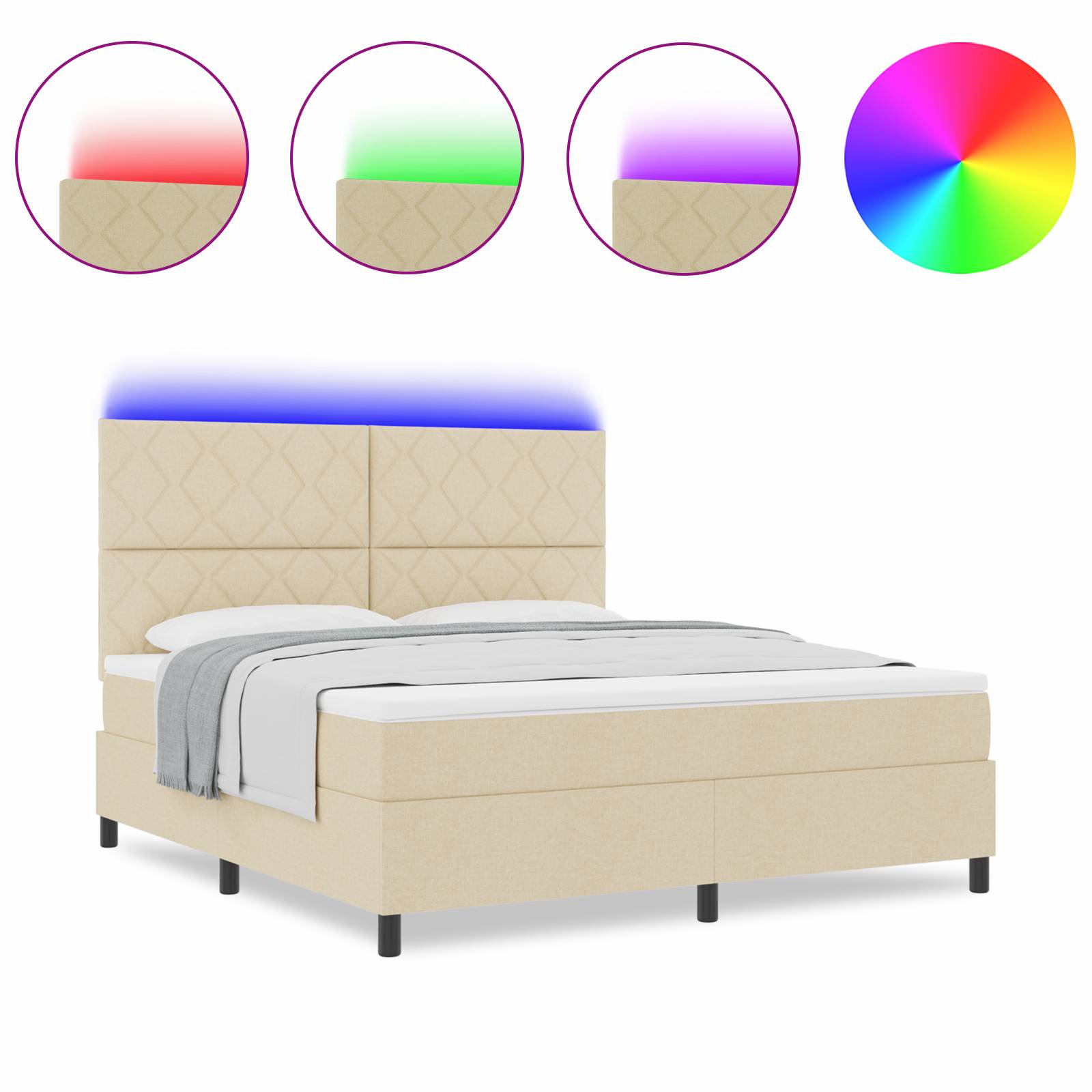 vidaXL Boxspringbett mit Matratze & LED in Creme - 180 x 200 cm Stoff