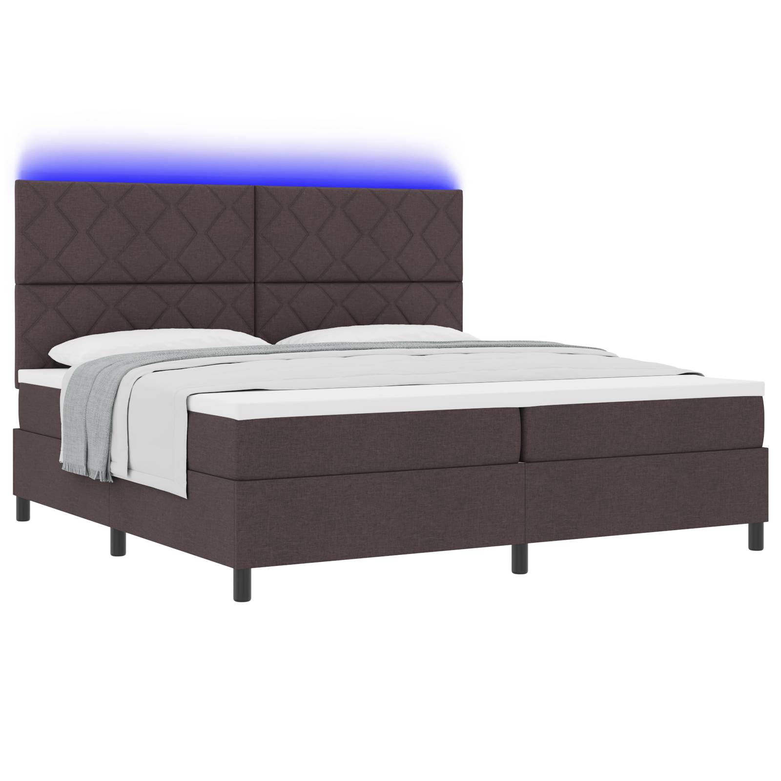 vidaXL Boxspringbett mit Matratze & LED in Dunkelbraun, 200 x 200 cm, Stoff