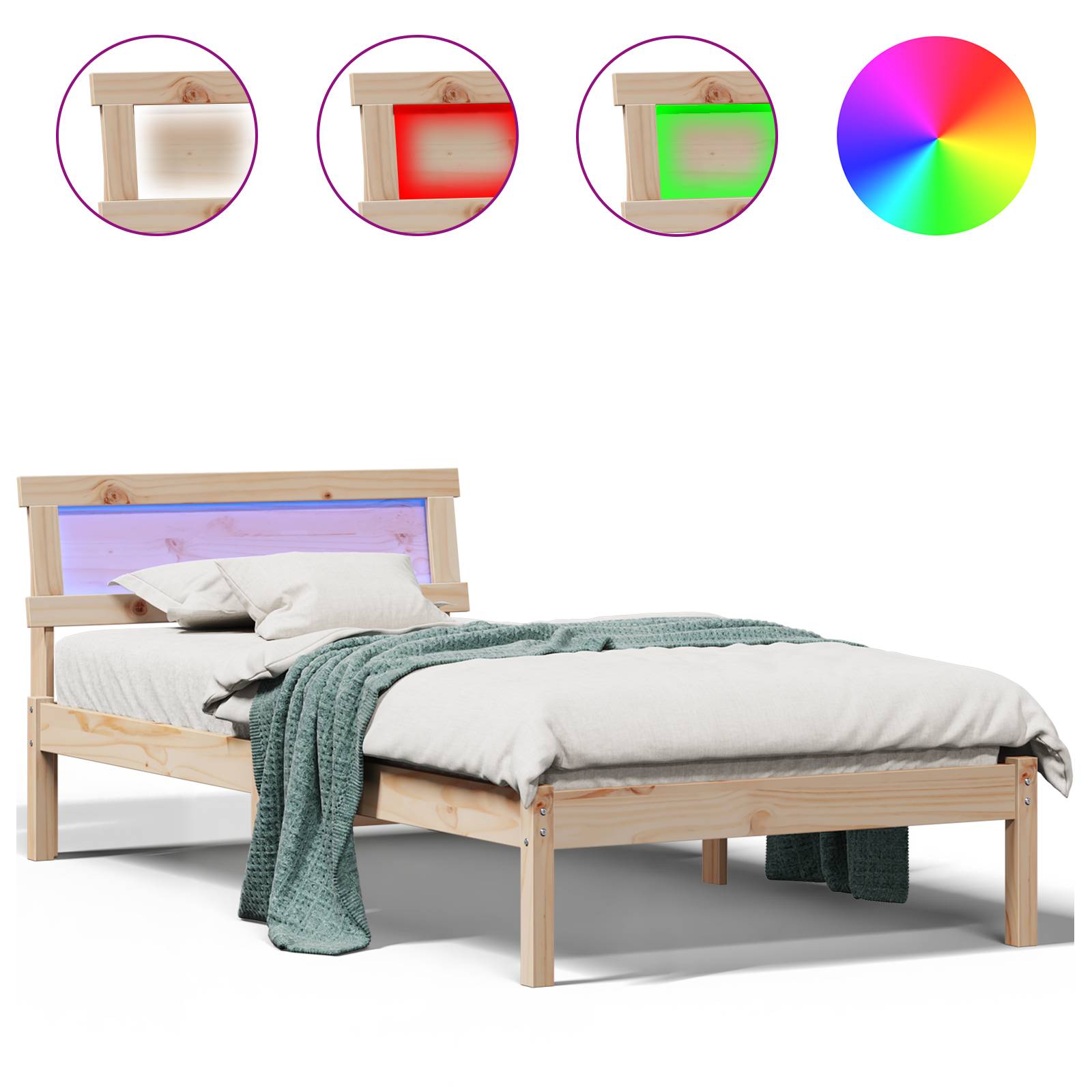 vidaXL Bettgestell mit Kopfteil & LED 80x200 cm aus Kiefernholz