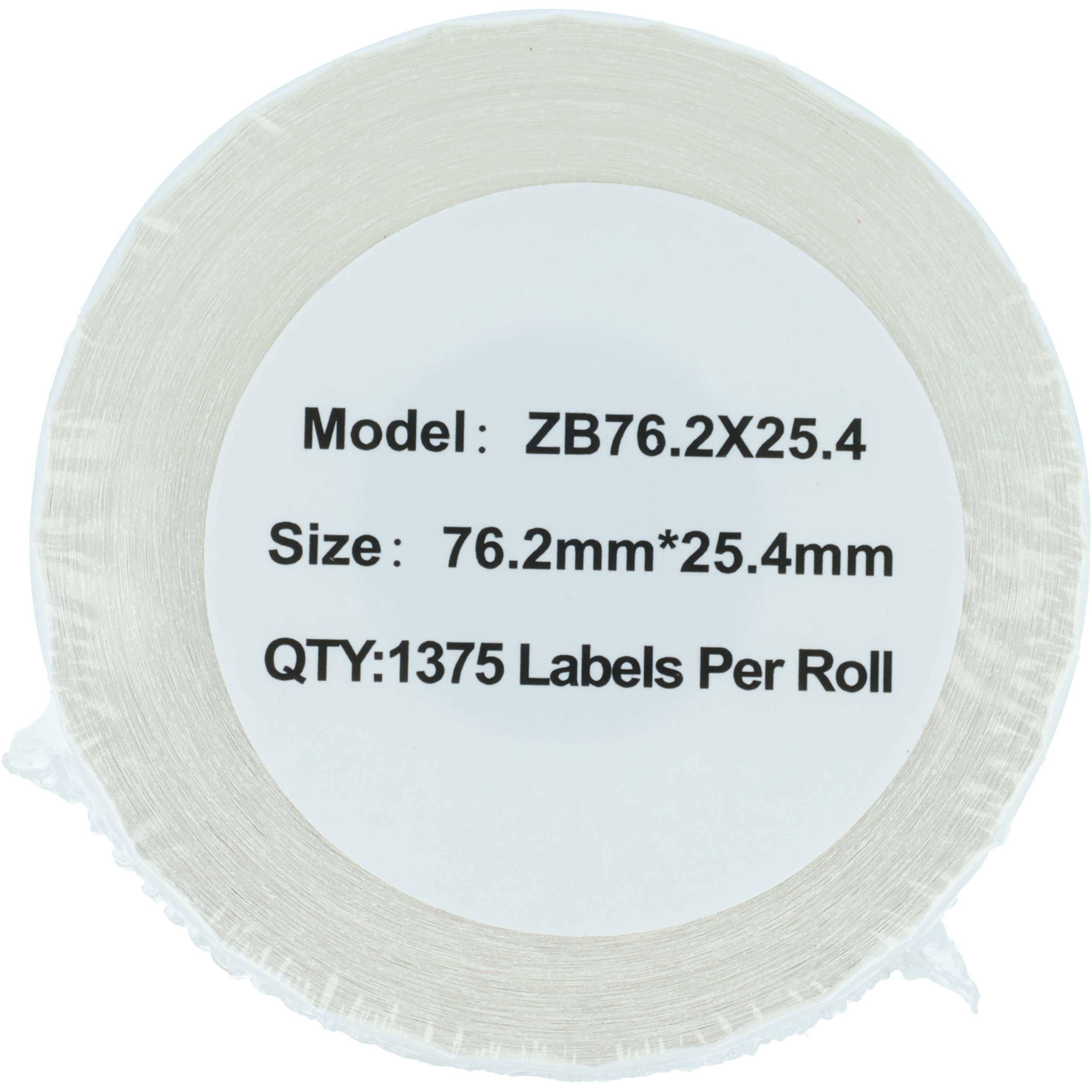 Modell: ZB76.2X25.4. Größe: 76,2mm*25,4mm. Menge: 1375 Etiketten pro Rolle
