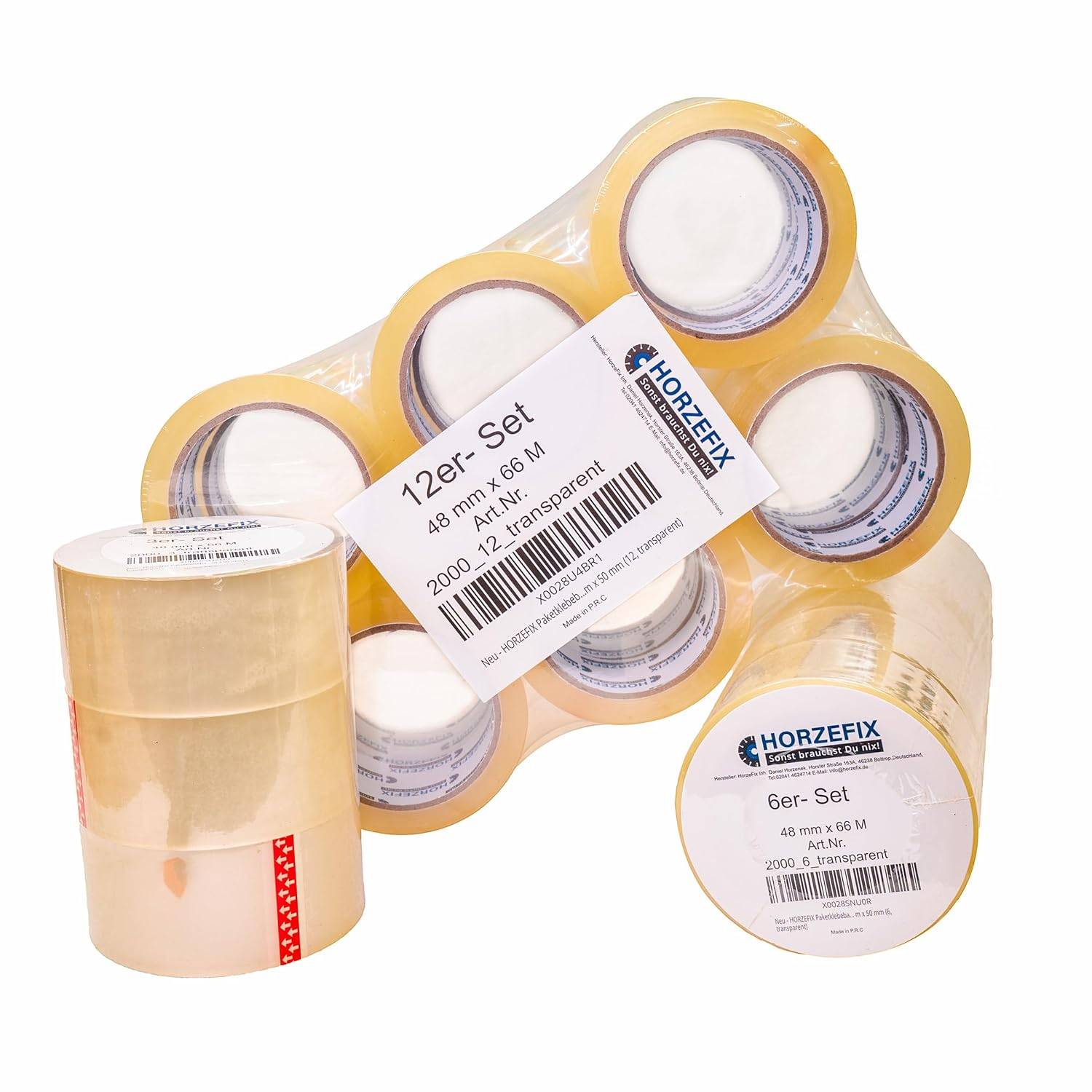 HorzeFix Paketklebeband transparent, 48 mm x 66 m, stark & leise, universell für Versand & Umzug, Einzel (1, transparent)