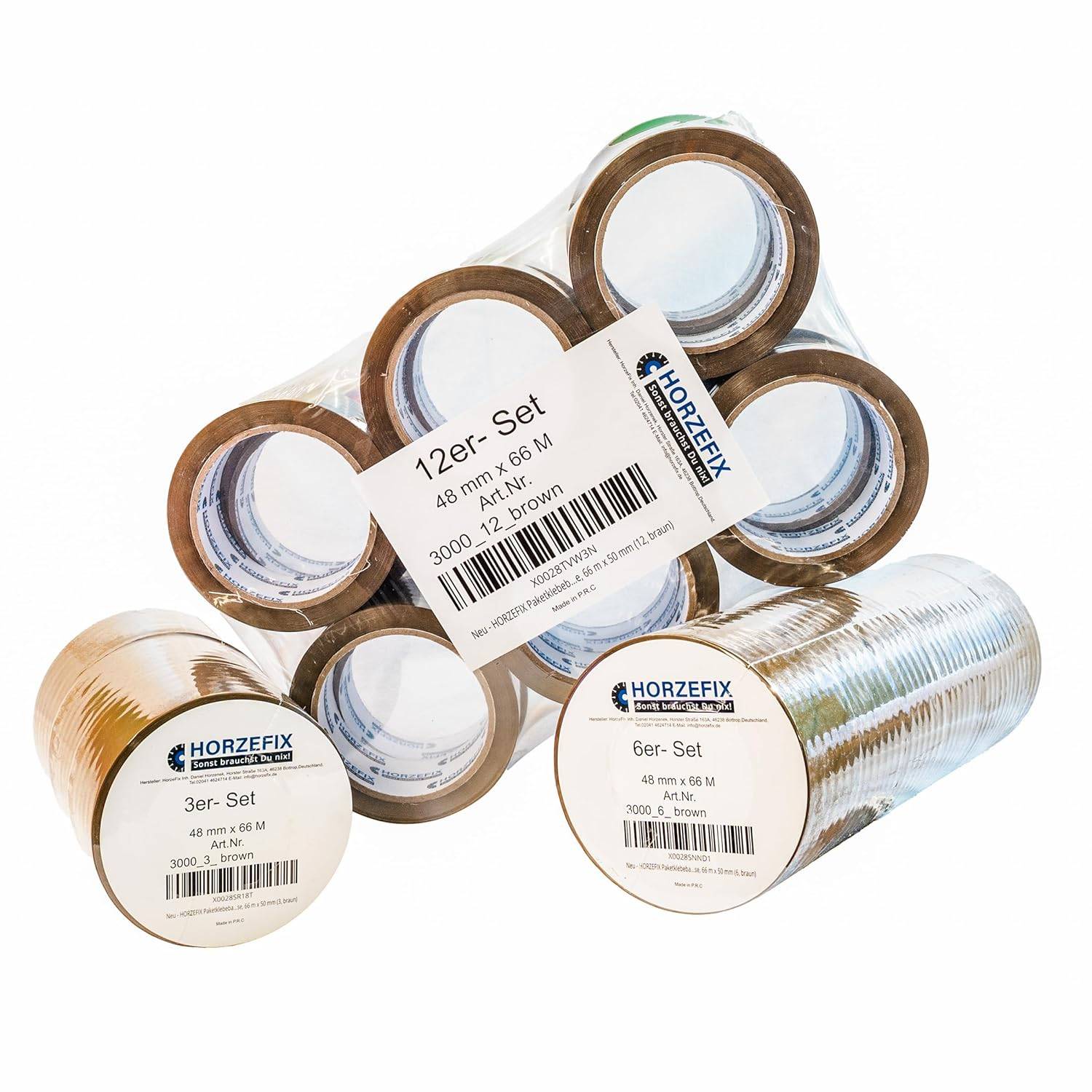 HorzeFix Paketklebeband braun, 48 mm x 66 m, stark & leise, universell für Versand & Umzug, Einzel (1, braun)