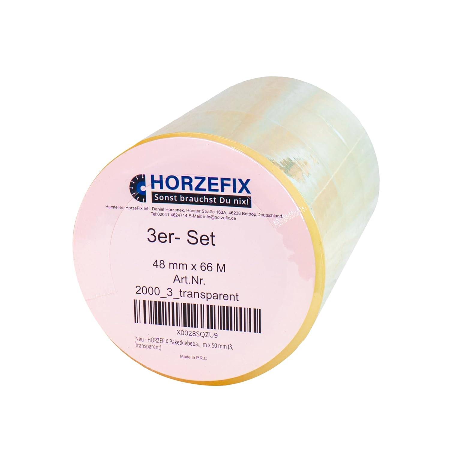 HorzeFix Paketklebeband transparent, 48 mm x 66 m, stark & leise, universell für Versand & Umzug, 3er Pack (3, transparent)