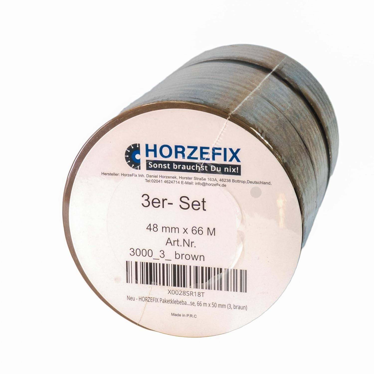 HorzeFix Paketklebeband braun, 48 mm x 66 m, stark & leise, universell für Versand & Umzug, 3er Pack (3, braun)