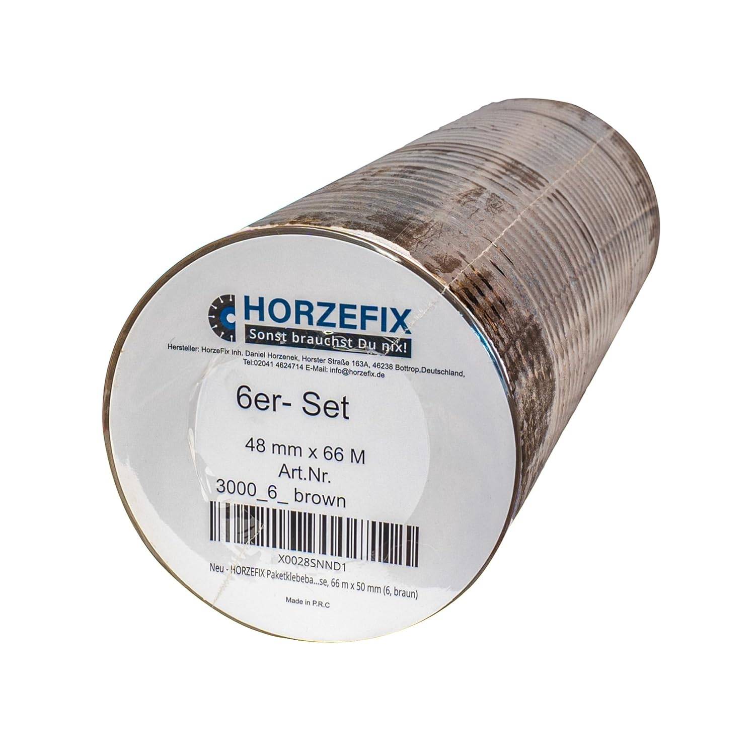 HorzeFix Paketklebeband braun, 48 mm x 66 m, stark & leise, universell für Versand & Umzug, 6er Pack (6, braun)