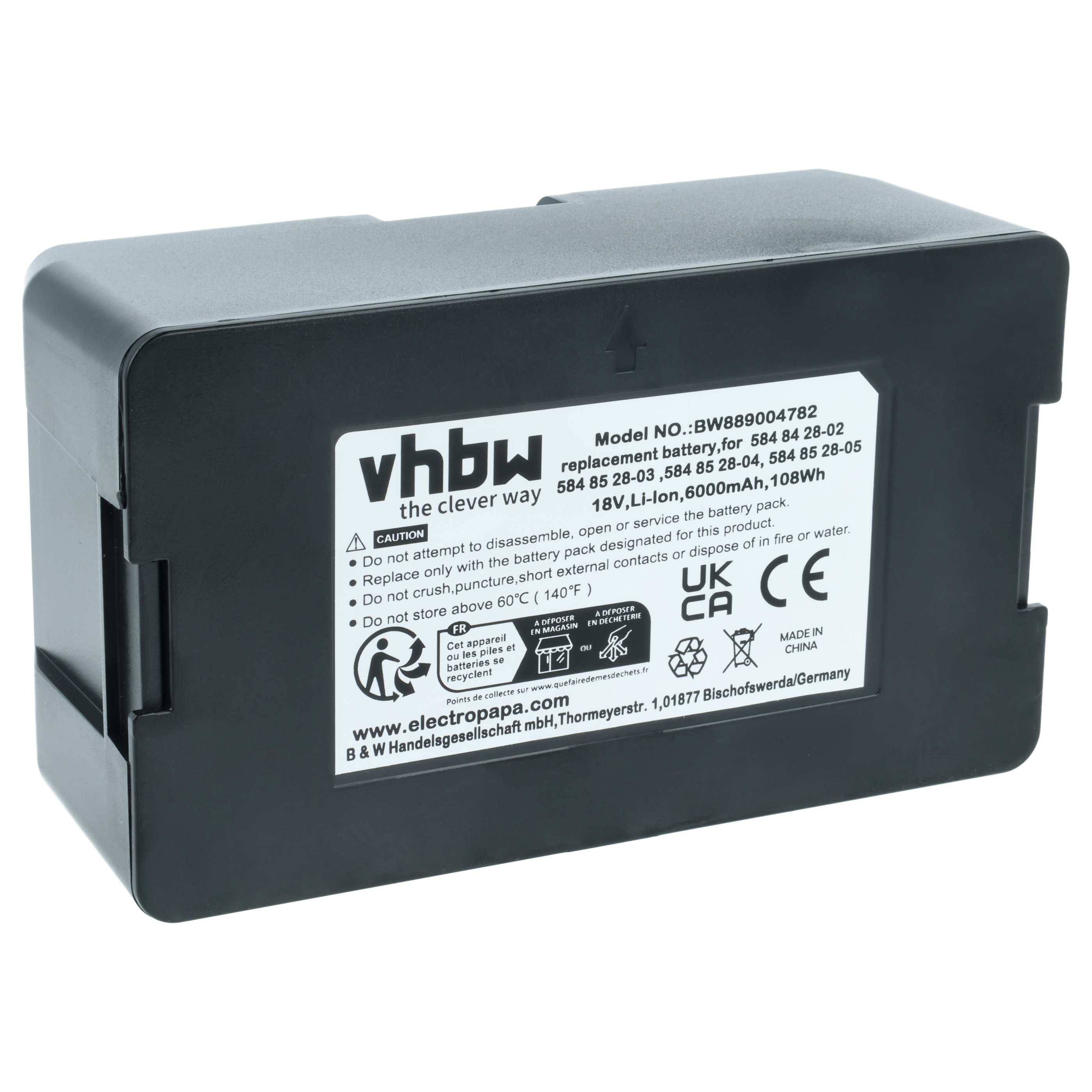vhbw Akku Ersatz für Gardena 593 11 41-01, 593 11 41-02, 593 11 41-03 für Rasenroboter (6Ah, 18V Li-Ion)