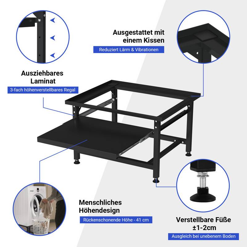 Waschmaschinen Untergestell Schwarz Unterbausockel 63x54x42cm