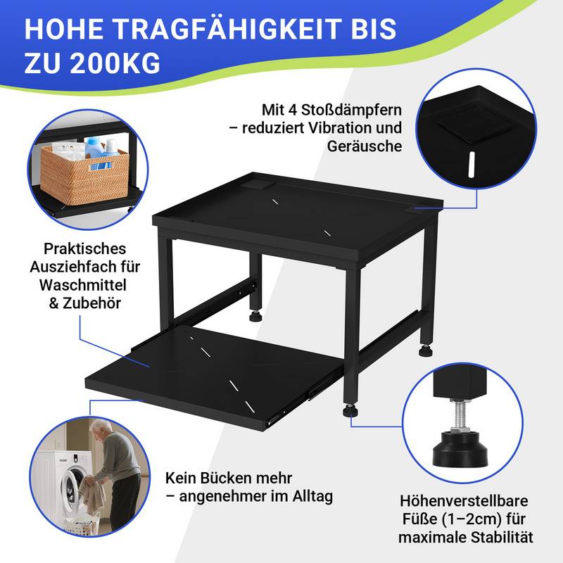 Waschmaschinen Untergestell Schwarz Unterbausockel 63x54x45.5cm