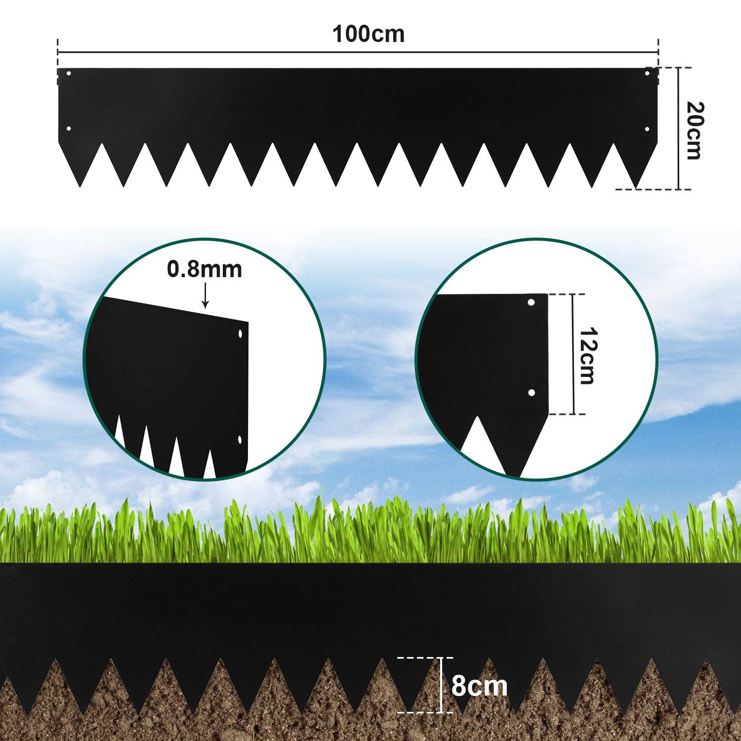 Rasenkante Schnecken Abwehr Verzinkt Blumenzaun Trennrand Gartenumrandung Stahl 100x20cm 20m Schwarz