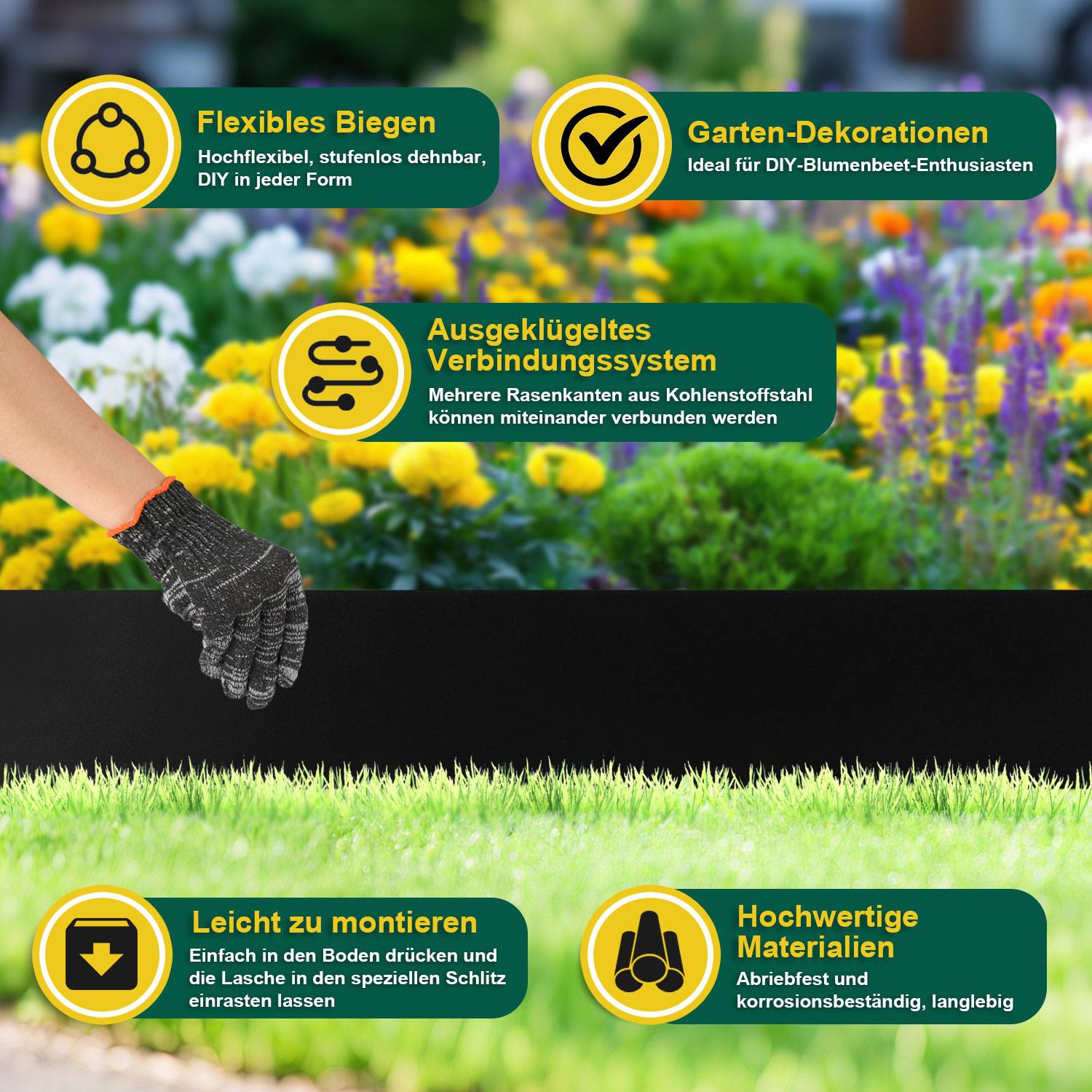 Rasenkante Schnecken Abwehr Verzinkt Blumenzaun Trennrand Gartenumrandung Stahl 100x20cm 10m Schwarz