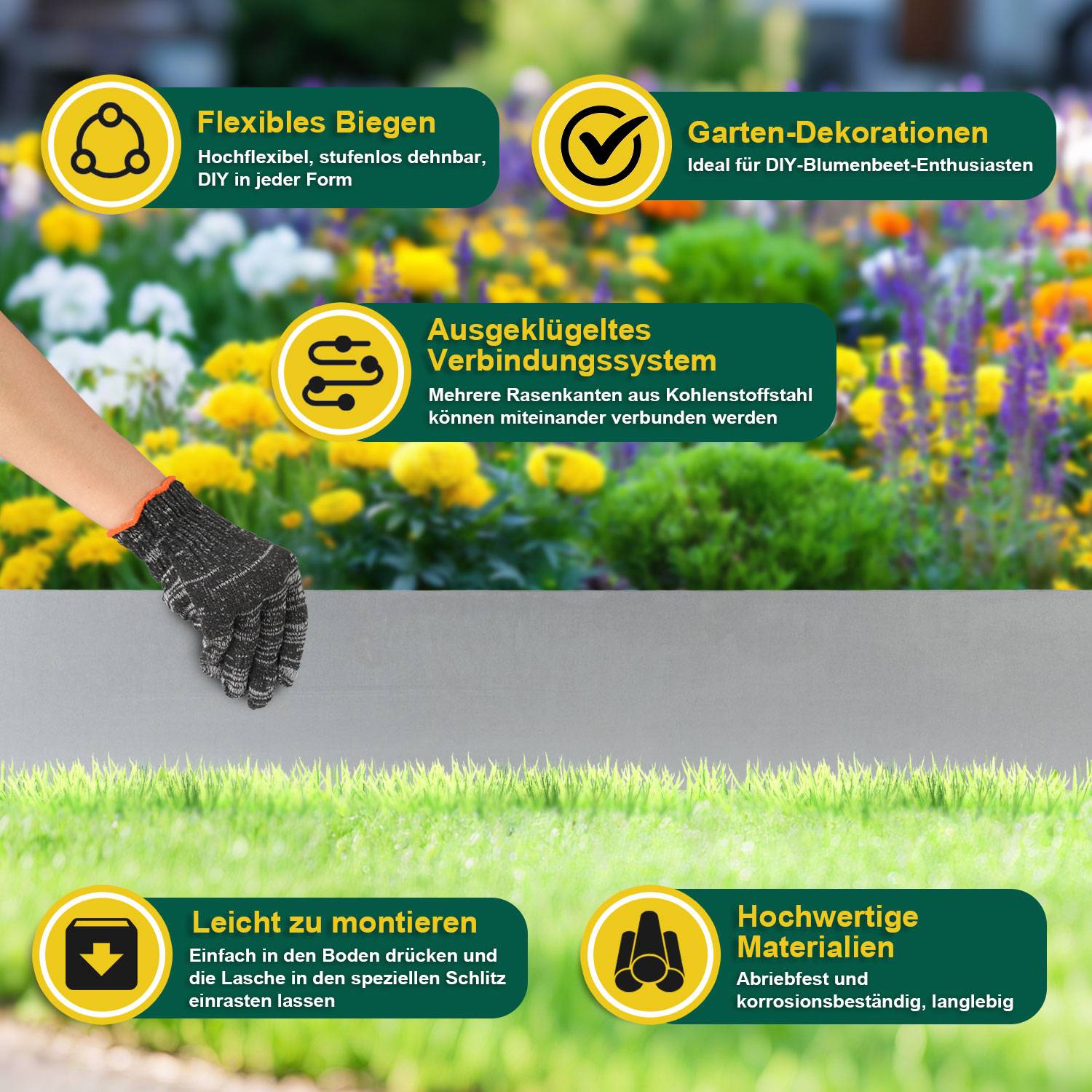 Rasenkante Schnecken Abwehr Verzinkt Blumenzaun Trennrand Gartenumrandung Stahl 100x20cm 10m Silber