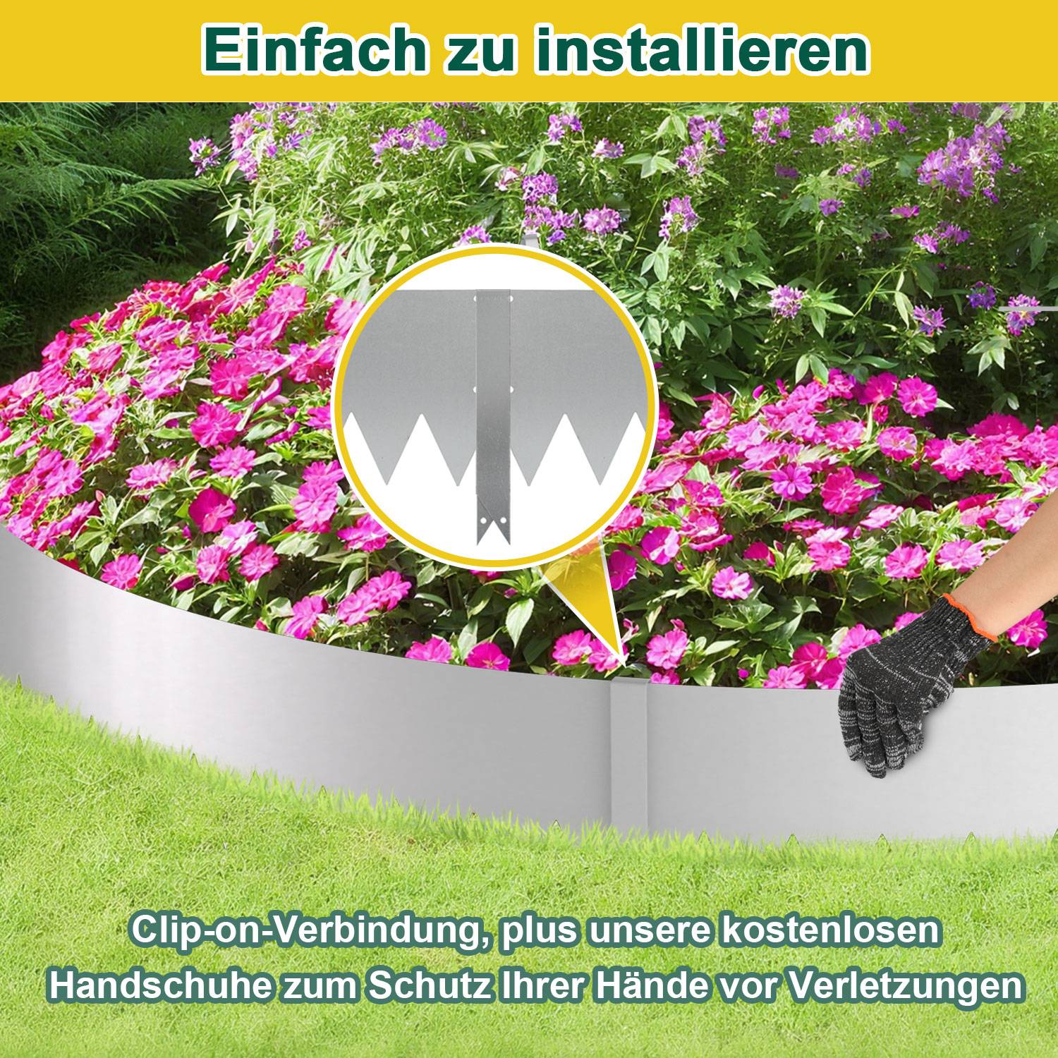 Rasenkante Schnecken Abwehr Verzinkt Blumenzaun Trennrand Gartenumrandung Stahl 100x20cm 10m Silber