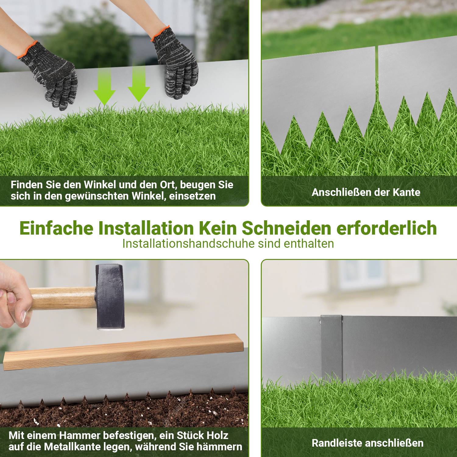 Rasenkante mit Spitzen Metall 100 x 20 cm 5m Beeteinfassung Mähkante Verzinkt Wegbegrenzung Beetumrandung Palisade inkl. Handschuhe Silber