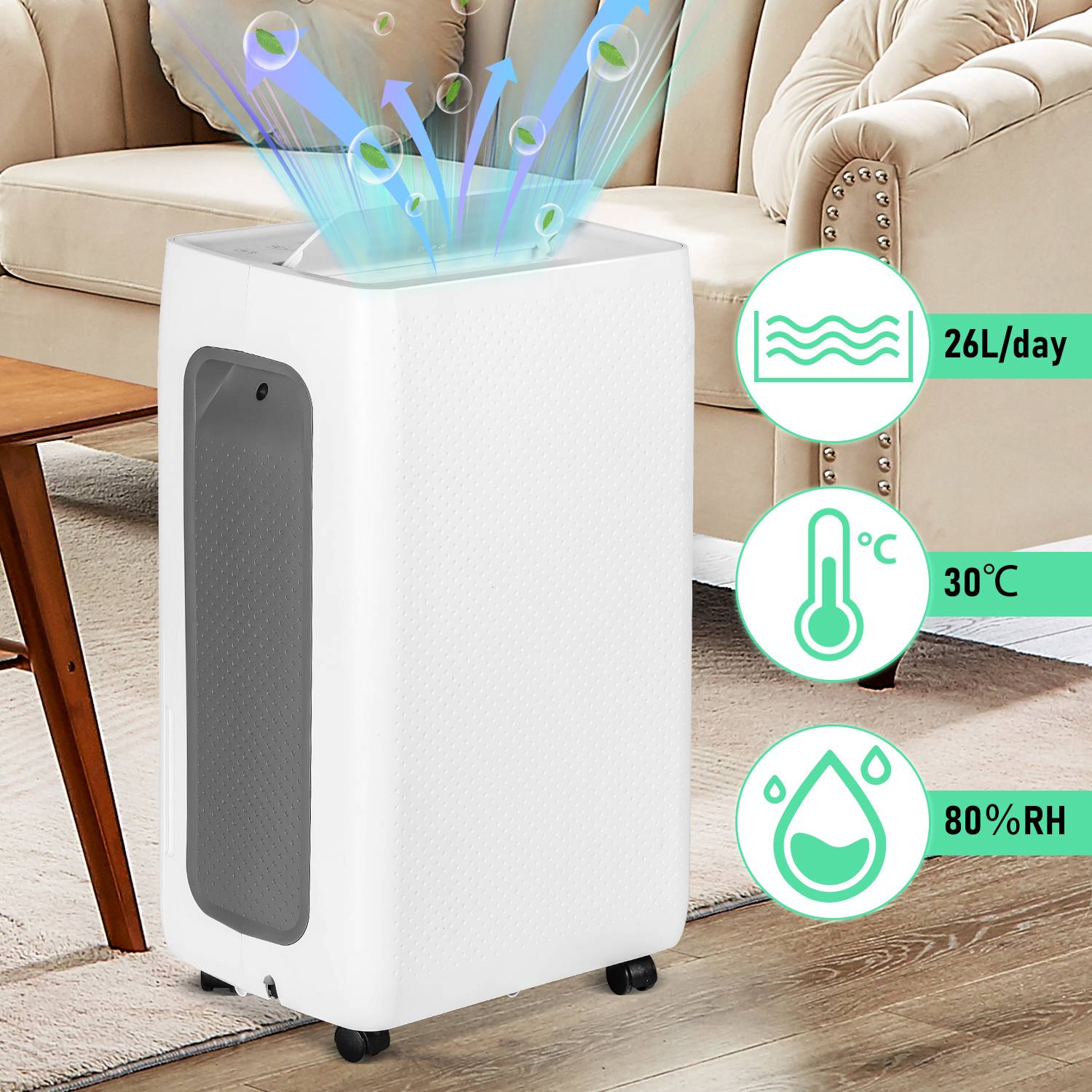 Luftentfeuchter 26L/Tag Lufttrockner, 20m²-25m², Raumentfeuchter 43dB, 24H Timer Entfeuchter, Dehumidifier