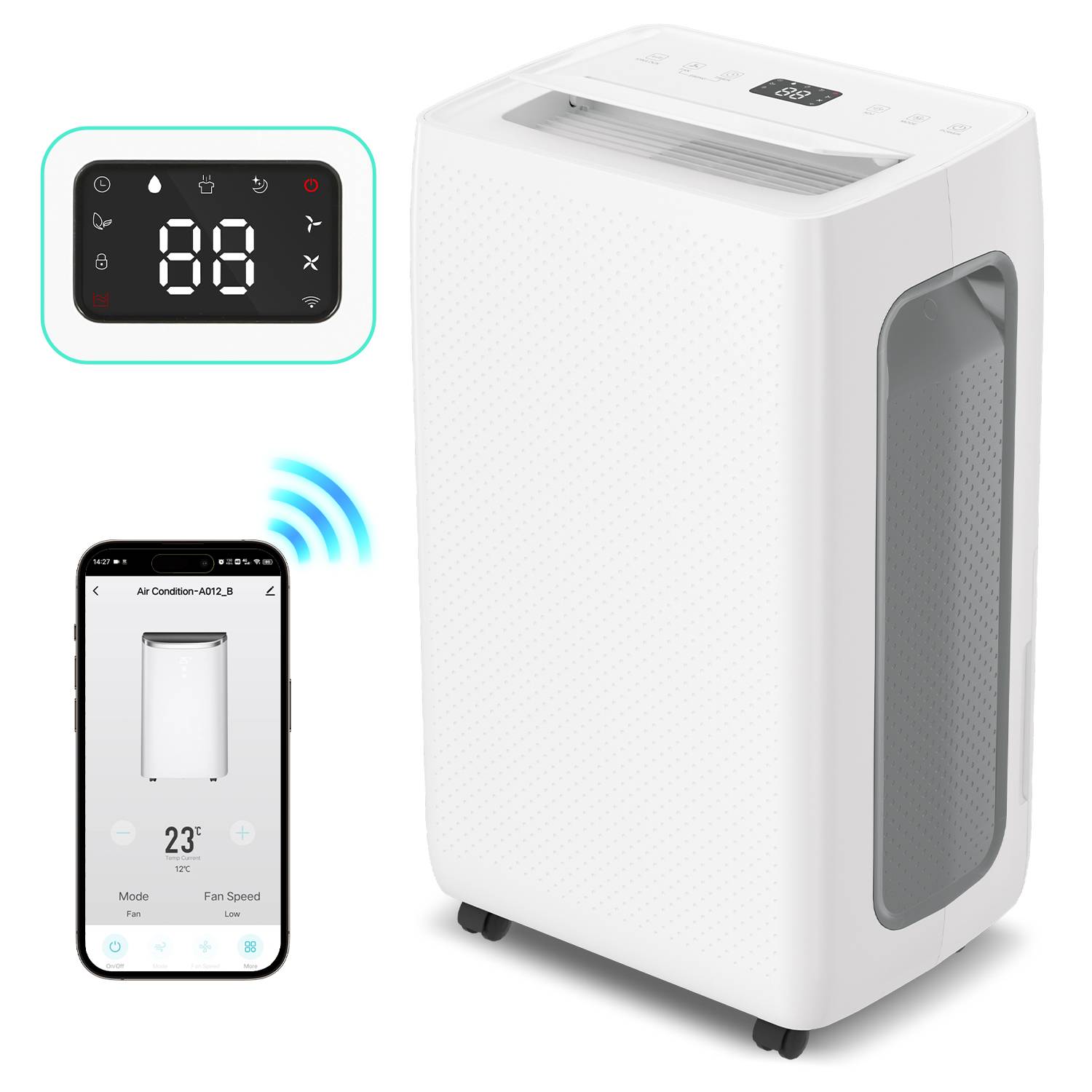 Luftentfeuchter 26L/Tag mit WIFI 4.3L-Tank, 24-Stunden-Timer Waeschetrocknung Raumentfeuchter Bautrockner Luftreiniger- Abnehmbarer