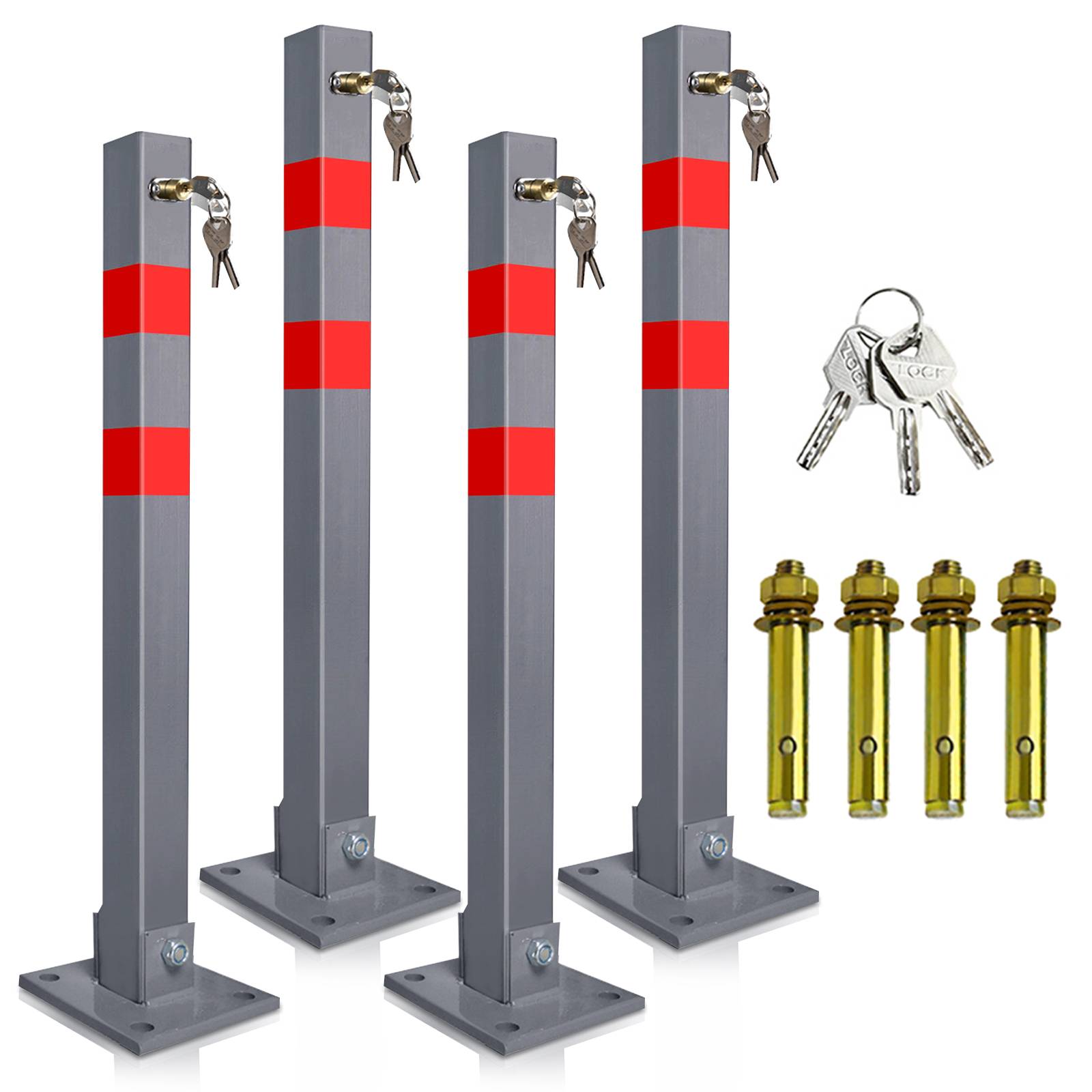 Absperrpfosten 4X Parkplatzsperre Klappbar 66cm abschließbar rostfreier