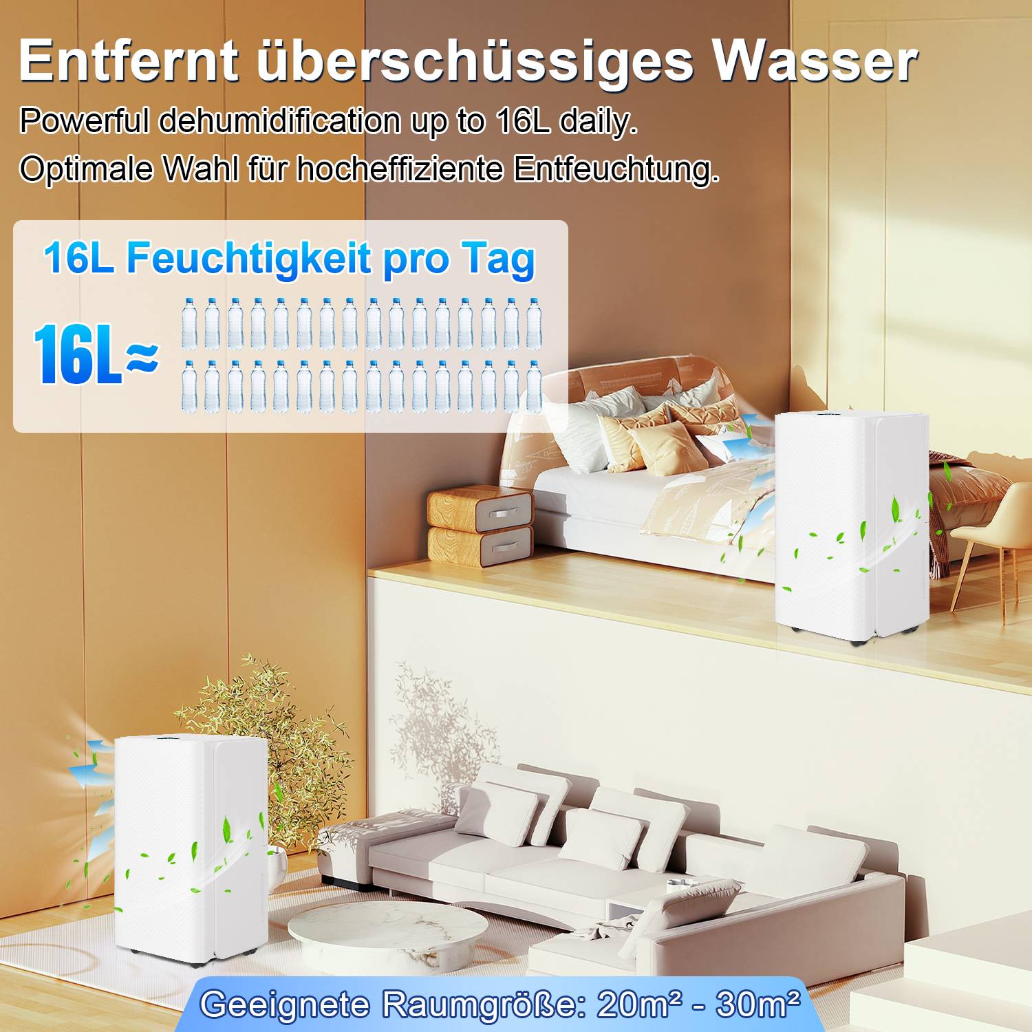 Luftentfeuchter Elektrisch 16L/24h, Raumentfeuchter mit LED Display, Timer - Gegen Feuchtigkeit, Wäschetrocknung, Abtauen, Autoabschaltung