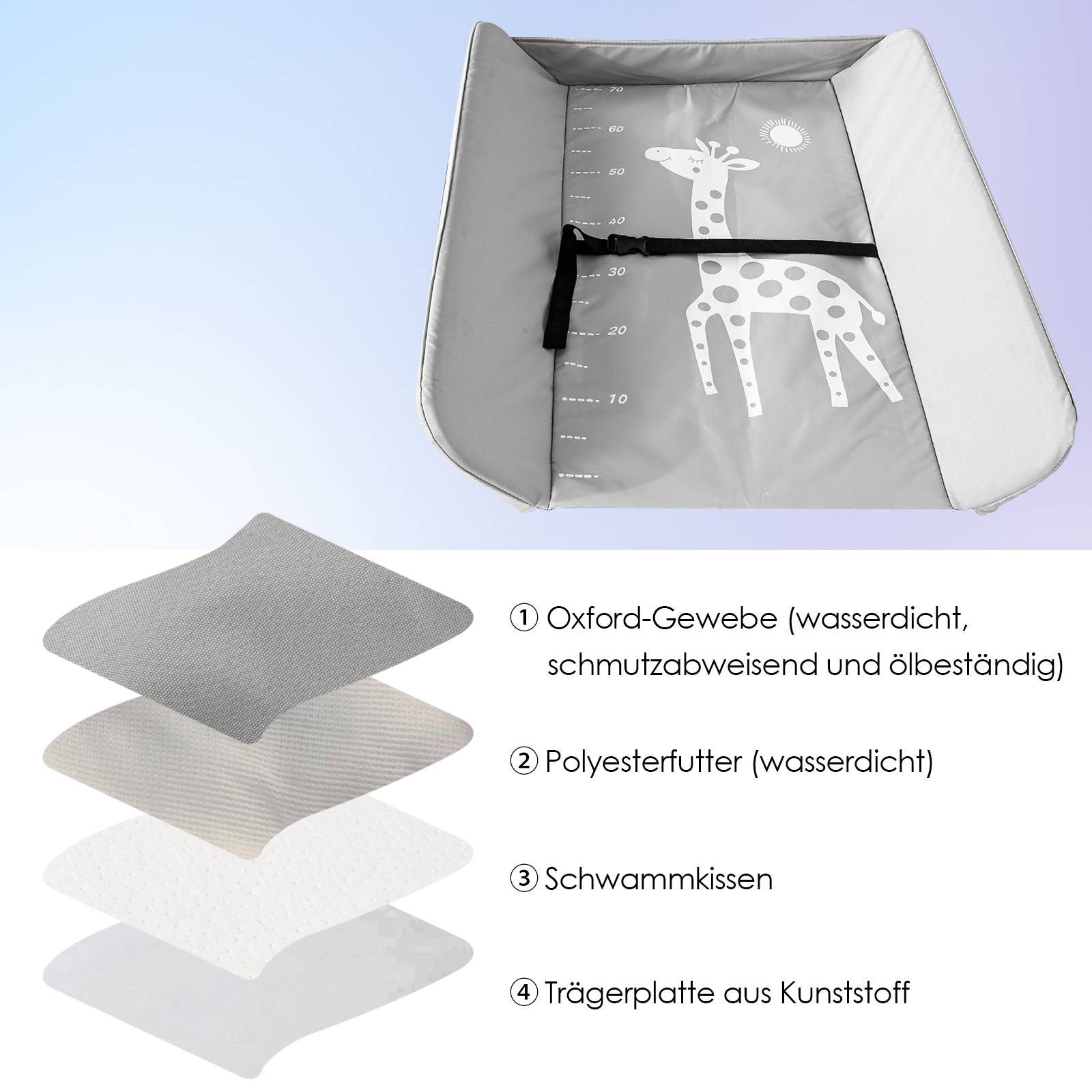 Wickeltisch mit Wickelaufsatz,klappbar,aus Metall Oxfordgewebe,Aufbewahrungskorb Sicherheitsgurt grau
