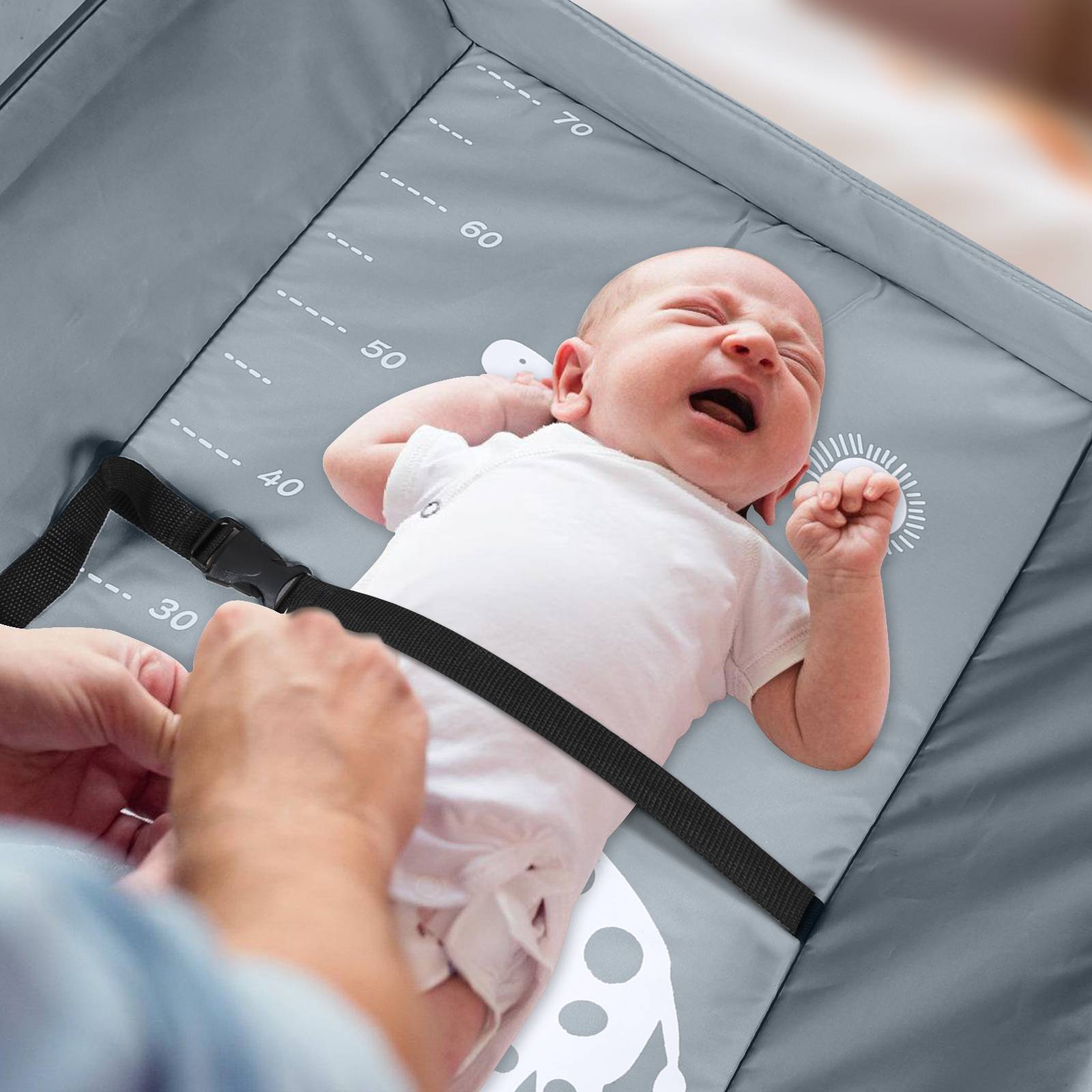 Wickeltisch,Babypflegeschreibtisch Klappbar mit Aufbewahrungskorb Sicherheitsgurt grau,aus Metall Oxfordgewebe