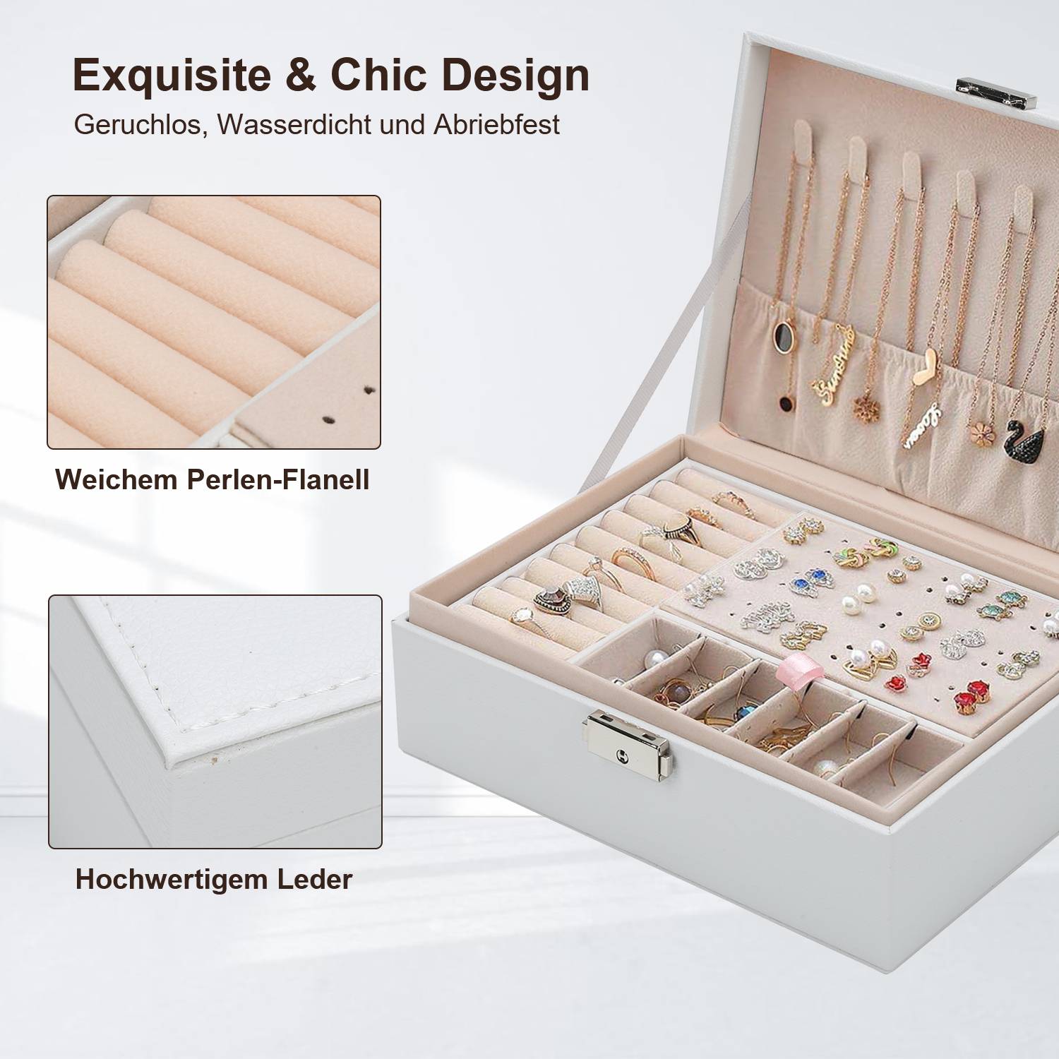 Schmuckkasten Doppelschicht Aufbewahrungskoffer für Ringe Ohrringe Armbänder Halsketten Schmuck Veranstalter Geschenkbox für Frauen und Mädchen We