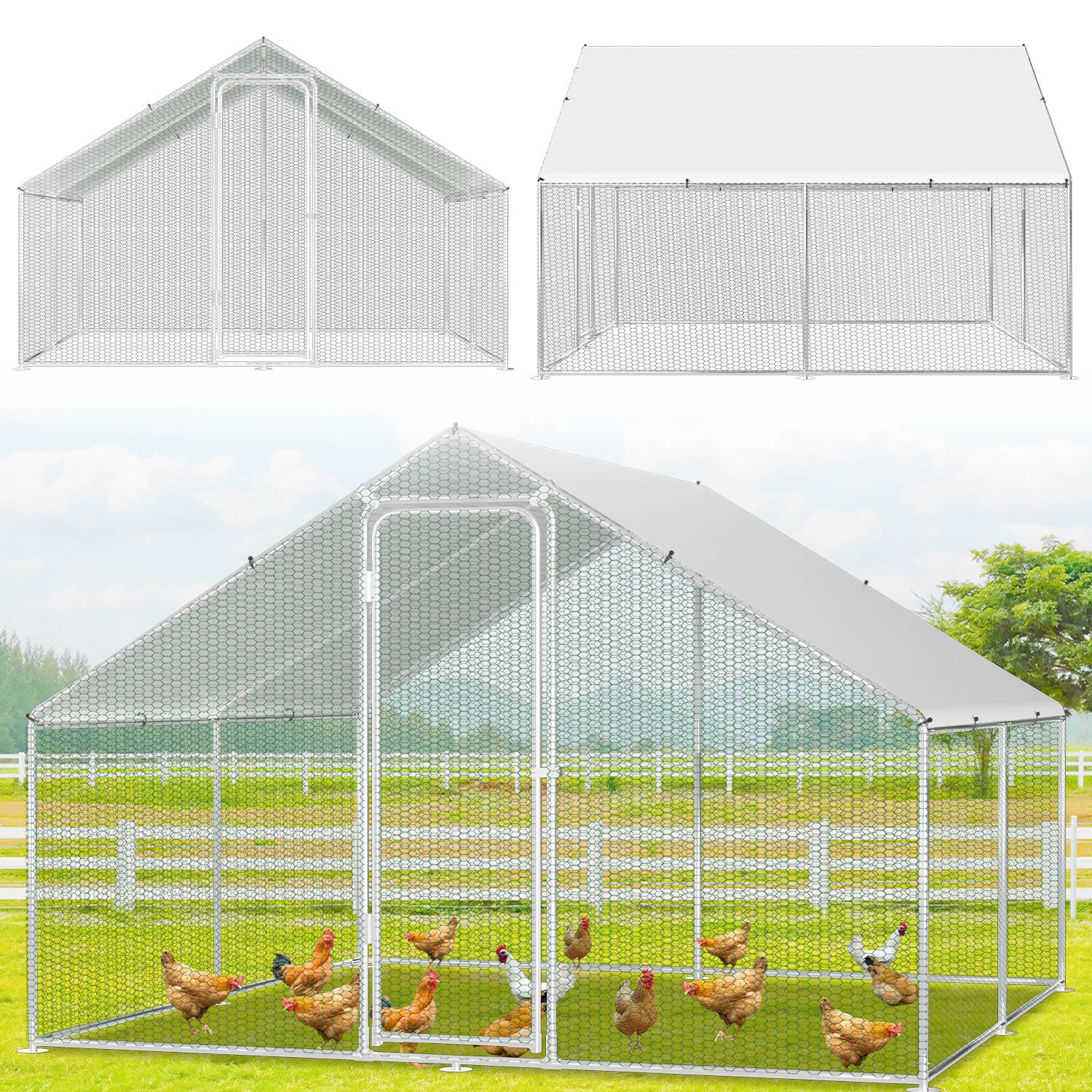 Hühnerstall Hühnerhaus Dach Geflügelstall Kleintier Ställe Freilaufgehege mit abschließbare Tür, 3 x 3 x 2 m