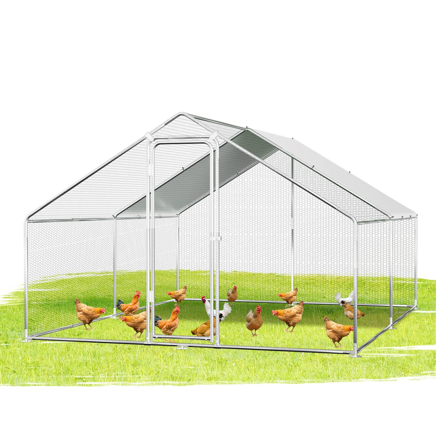 3x4x2m Hühnerstall Hühnerhaus verzinktem Hasenkäfig Geflügelstall Käfig PE -Schattendach, Verzinkter Stahlrahmen, Außenzaun Verwendet für Hühn