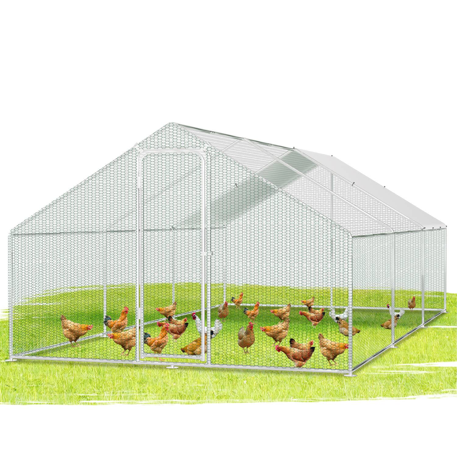 3x6x2m Hühnerstall Hühnerhaus verzinktem Hasenkäfig Geflügelstall Käfig PE -Schattendach, Verzinkter Stahlrahmen, Außenzaun Verwendet für Hühn