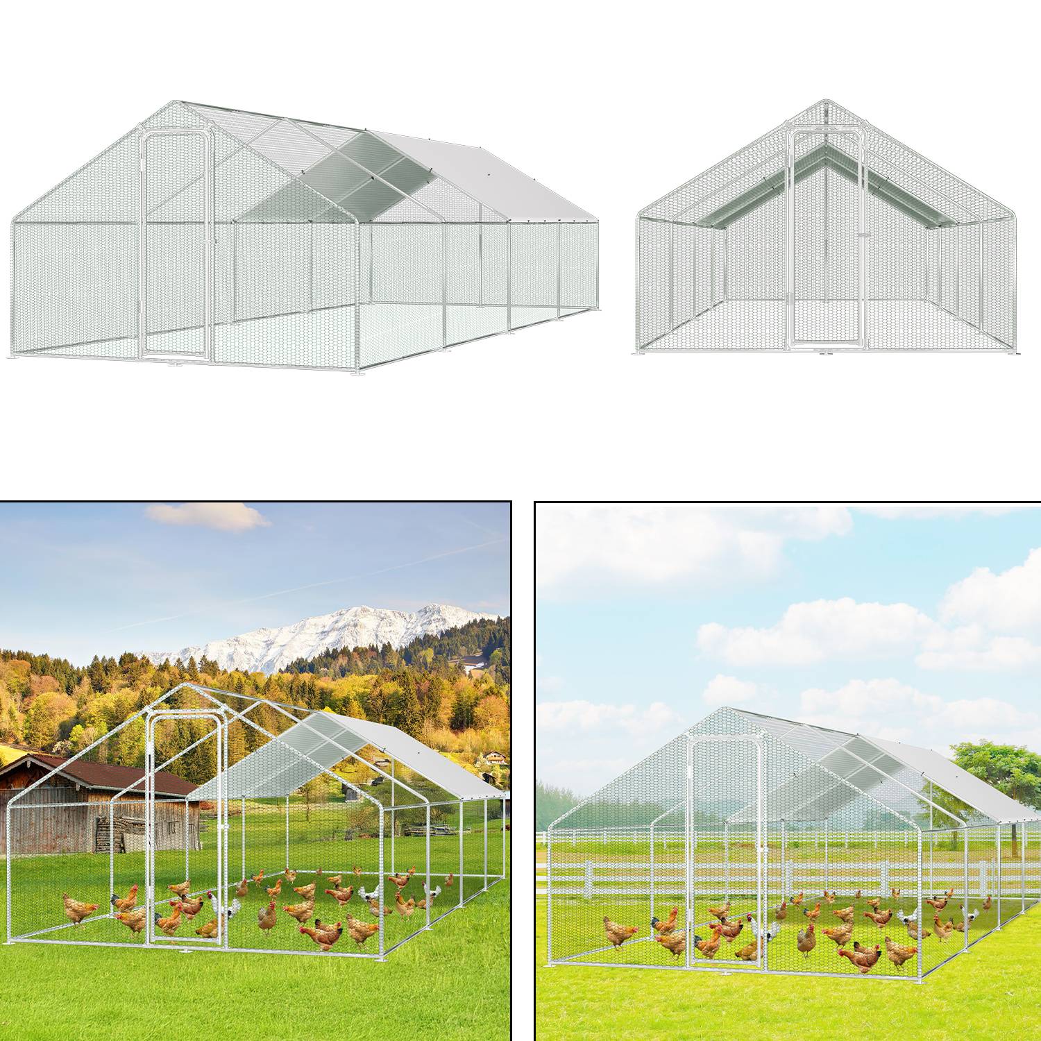Hühnerstall Hühnerhaus Dach Geflügelstall Kleintier Ställe Freilaufgehege mit abschließbare Tür, 3 x 8 x 2 m