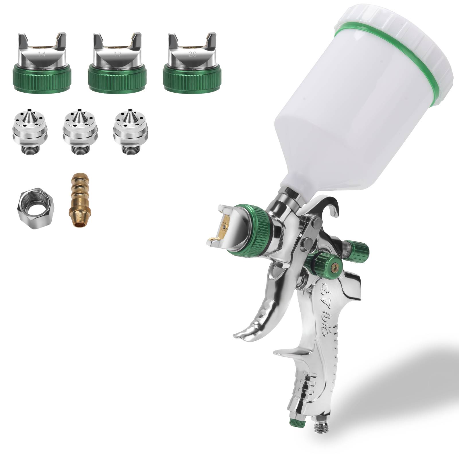 HVLP Lackierpistole 3 Düsen(1.4/1,7/2.0mm) , 600 ml Becher, verstellbare Strahlbreite, Spritzpistole Sprühpistole Airbrushpistole