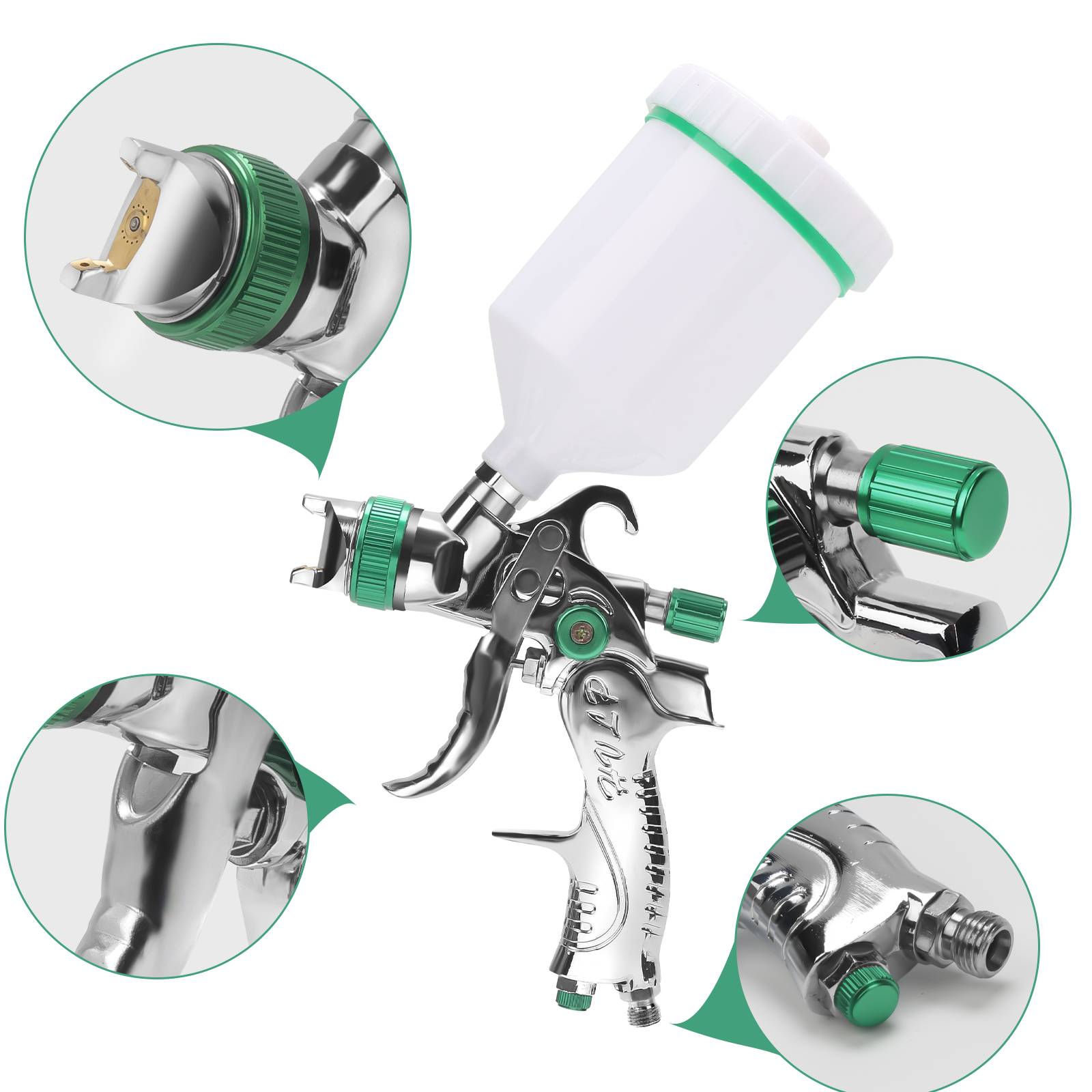 HVLP Lackierpistole 3 Düsen(1.4/1,7/2.0mm) , 600 ml Becher, verstellbare Strahlbreite, Spritzpistole Sprühpistole Airbrushpistole