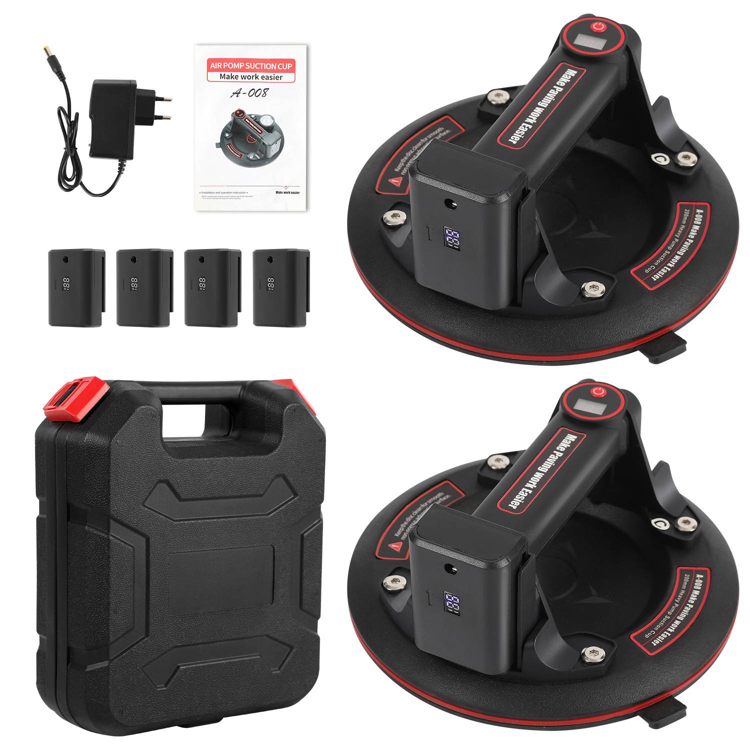 2x Elektrischer Saugnapf Elektrischer Saugnäpfe Mit Datendisplay Leistungsstarker Max. 180KG Plattenheber 20cm