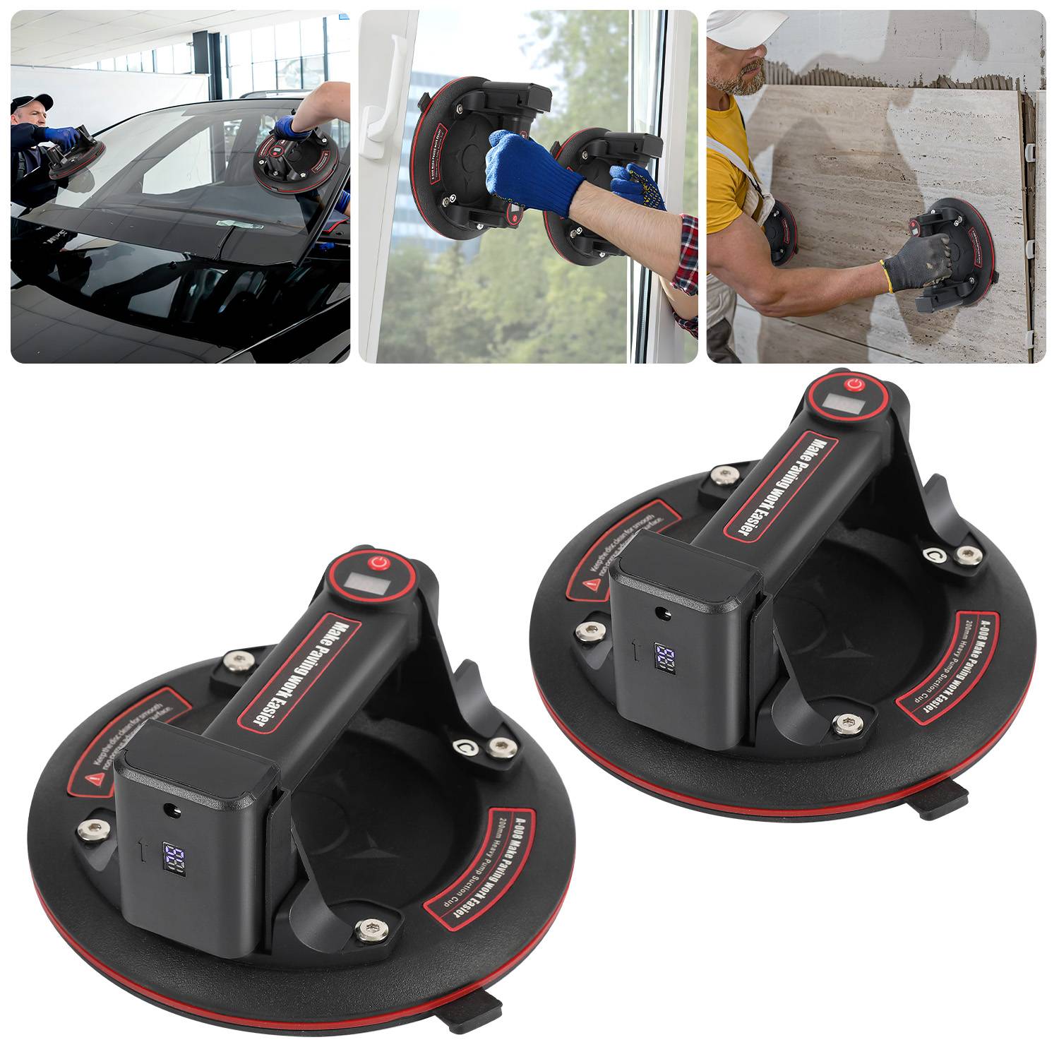2x Elektrischer Saugnapf 8" Vakuum Saugnapf Glasheber Vakuumheber Mit 4X 3000mAh Akku Vakuum Starker für Heavy Duty
